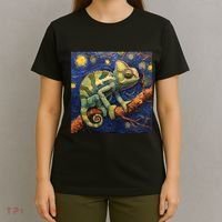 Chameleon Van Gogh Style Starry Night T-Shirt thumb 4