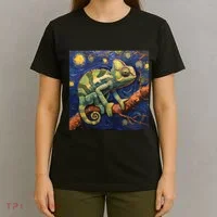 Chameleon Van Gogh Style Starry Night T-Shirt thumb 4