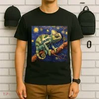 Chameleon Van Gogh Style Starry Night T-Shirt thumb 6