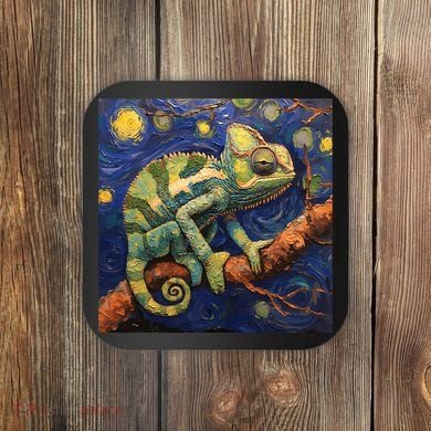 Chameleon Van Gogh Style Starry Night Coaster