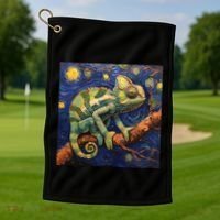 Chameleon Van Gogh Style Starry Night Golf Towel thumb 1