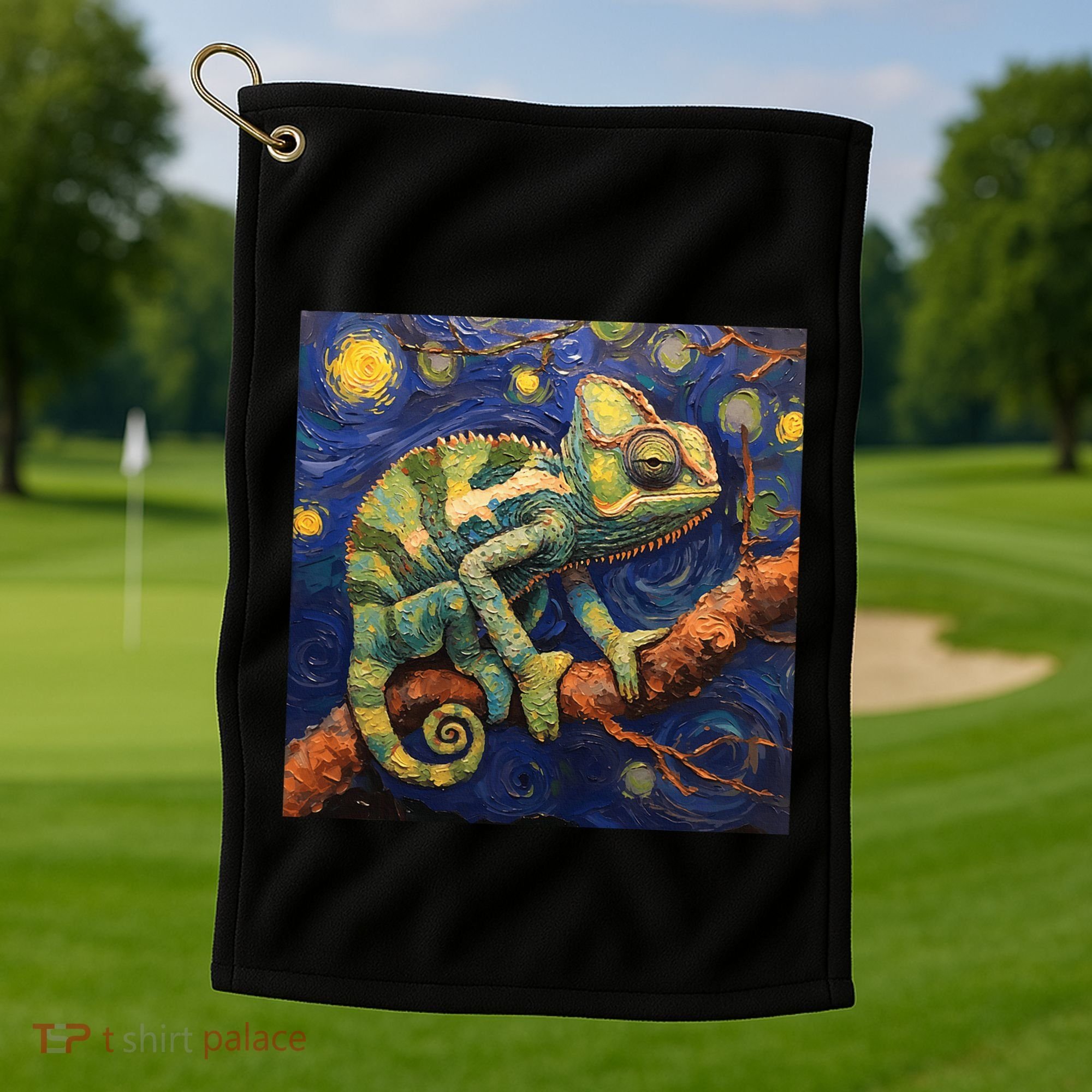 Chameleon Van Gogh Style Starry Night Golf Towel