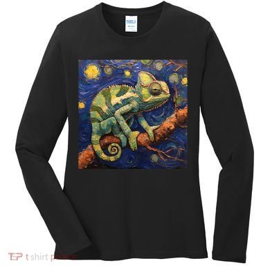 Chameleon Van Gogh Style Starry Night Women's Long Sleeve Shirt