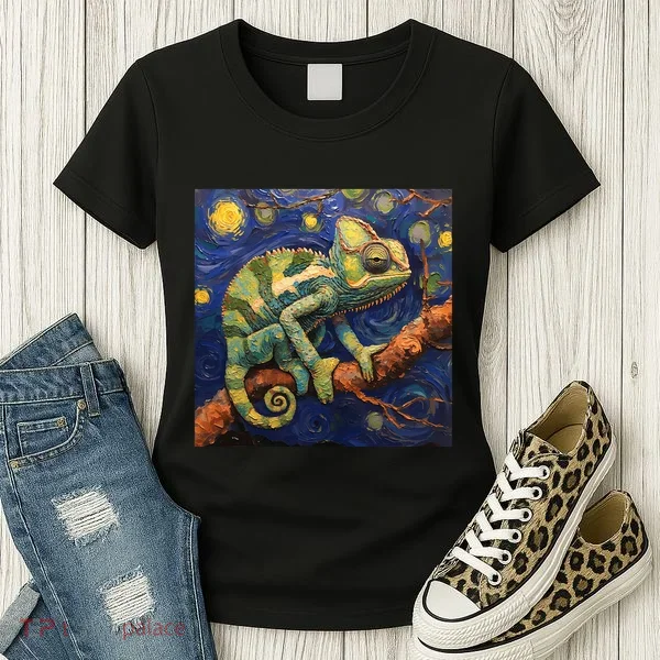 Chameleon Van Gogh Style Starry Night Women's T-Shirt