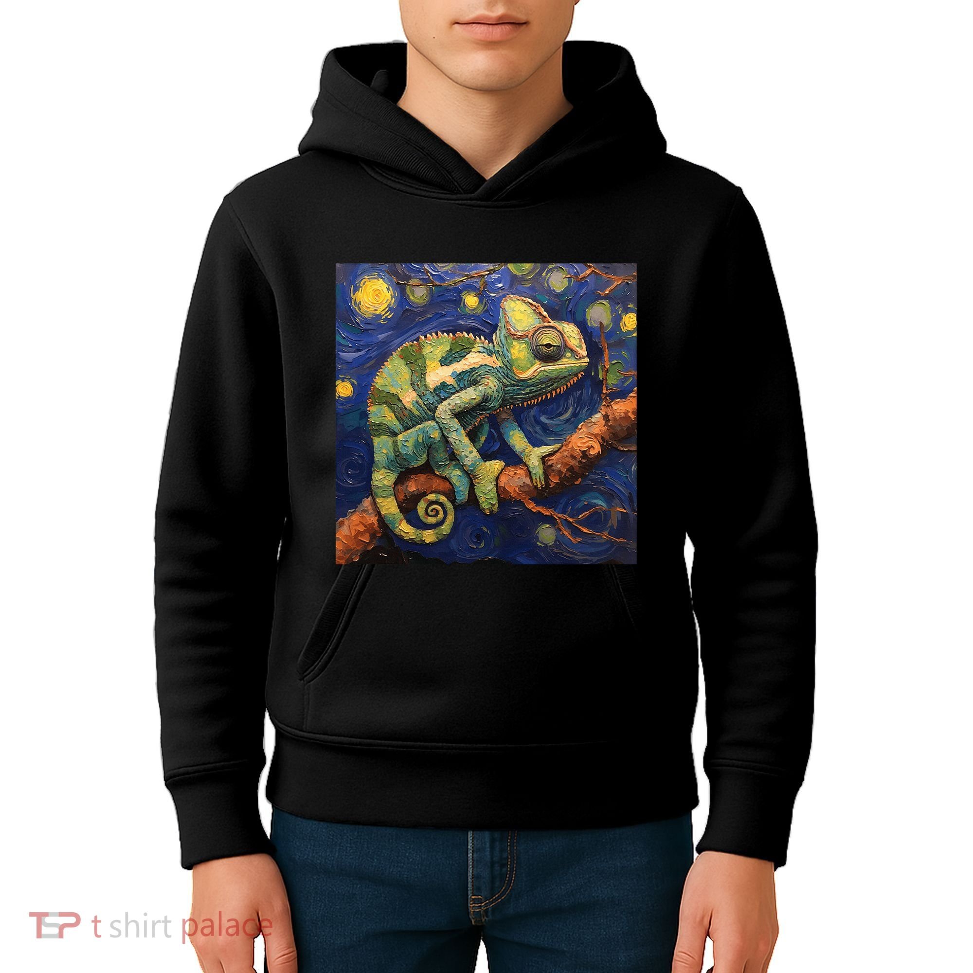 Chameleon Van Gogh Style Starry Night Kids Hoodie