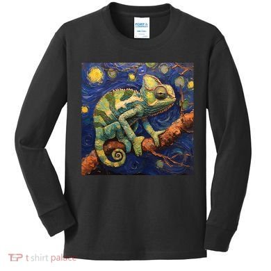 Chameleon Van Gogh Style Starry Night Kids Long Sleeve Shirt