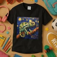 Chameleon Van Gogh Style Starry Night Kids T-Shirt thumb 3