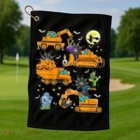 Construction Vehicle Halloween Crane Truck Pumpkin Boys Golf Towel thumb 1