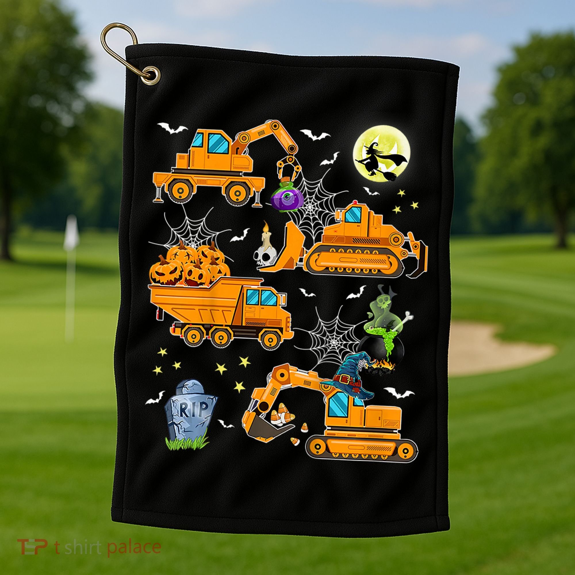 Construction Vehicle Halloween Crane Truck Pumpkin Boys Golf Towel