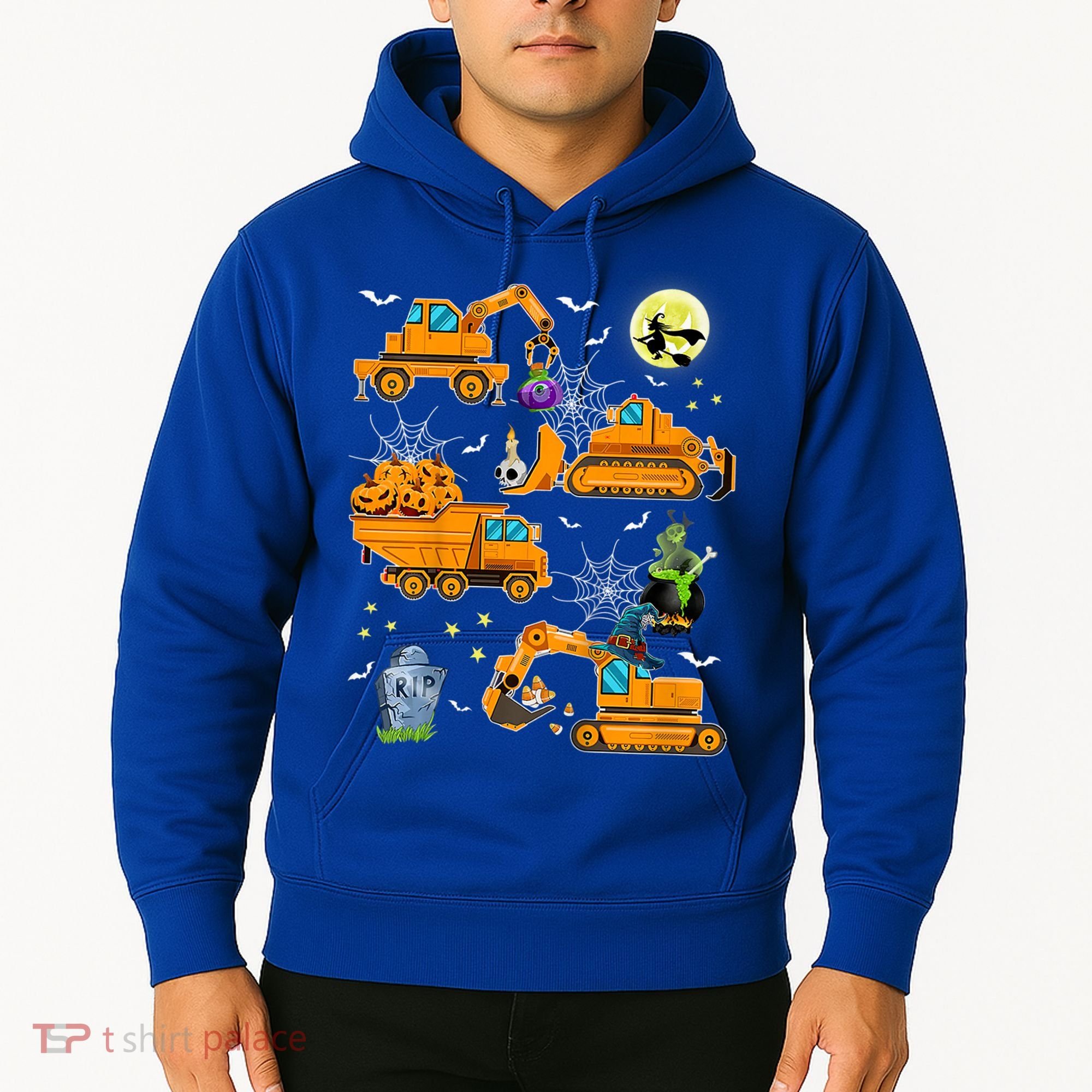 Construction Vehicle Halloween Crane Truck Pumpkin Boys Hoodie