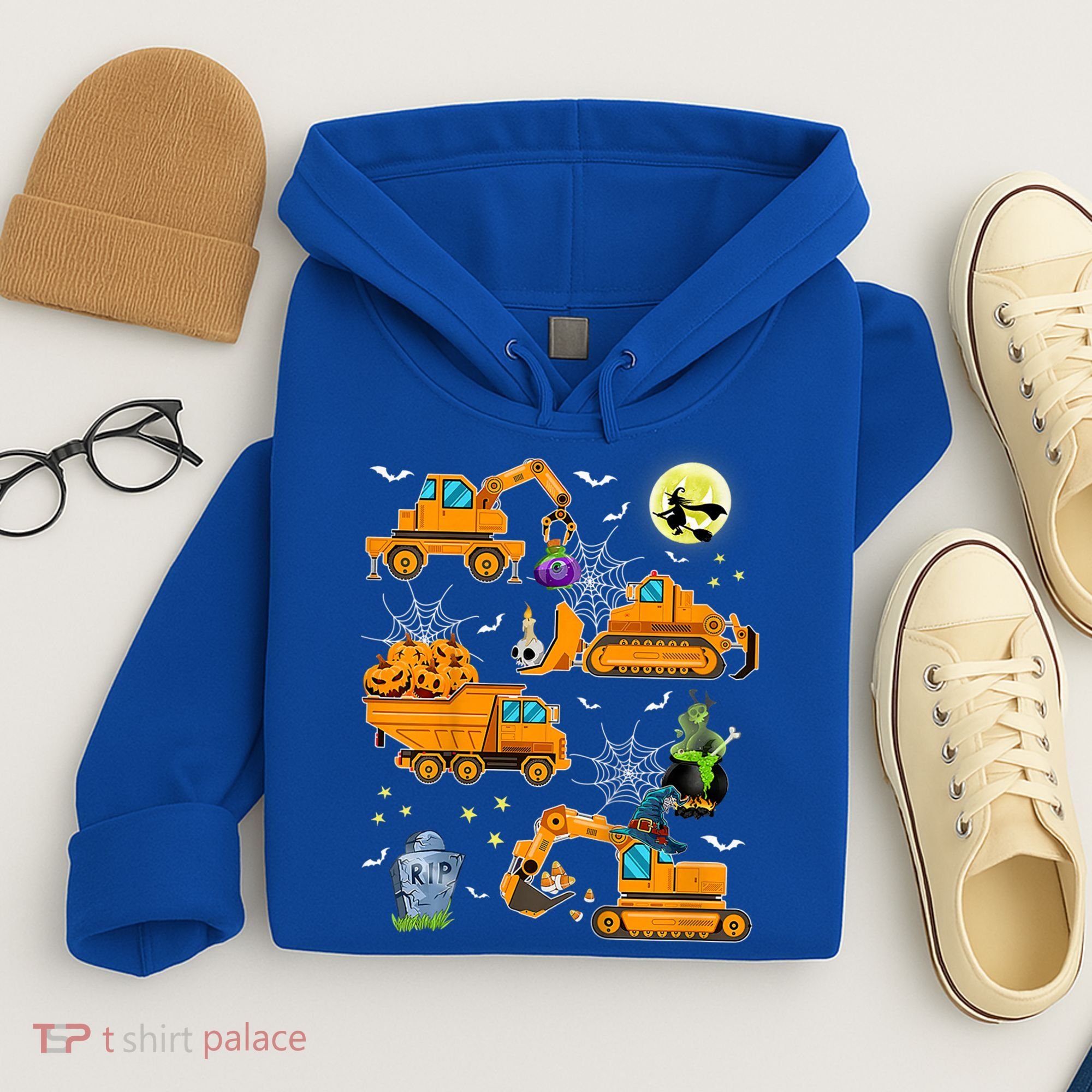 Construction Vehicle Halloween Crane Truck Pumpkin Boys Hoodie