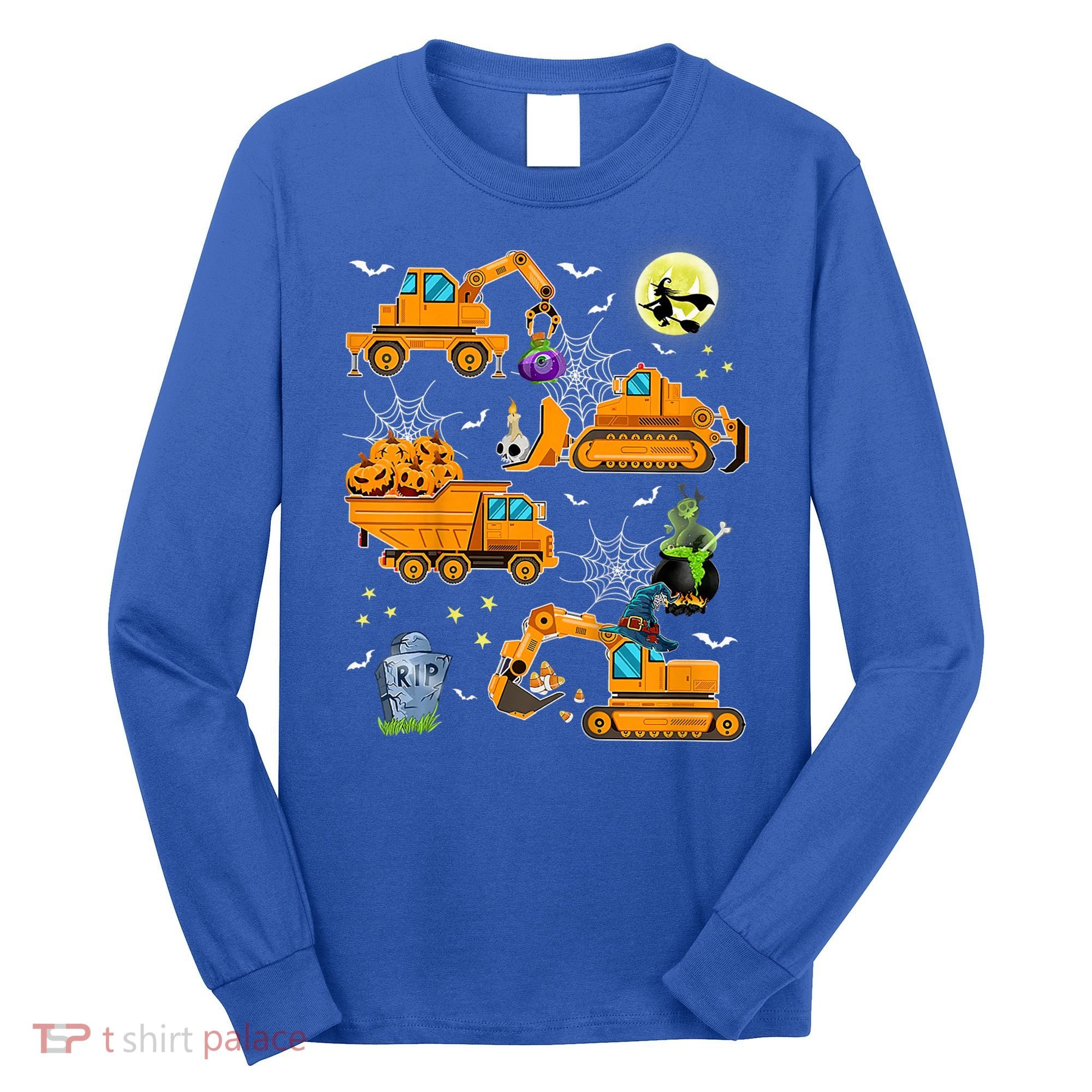 Construction Vehicle Halloween Crane Truck Pumpkin Boys Long Sleeve Shirt