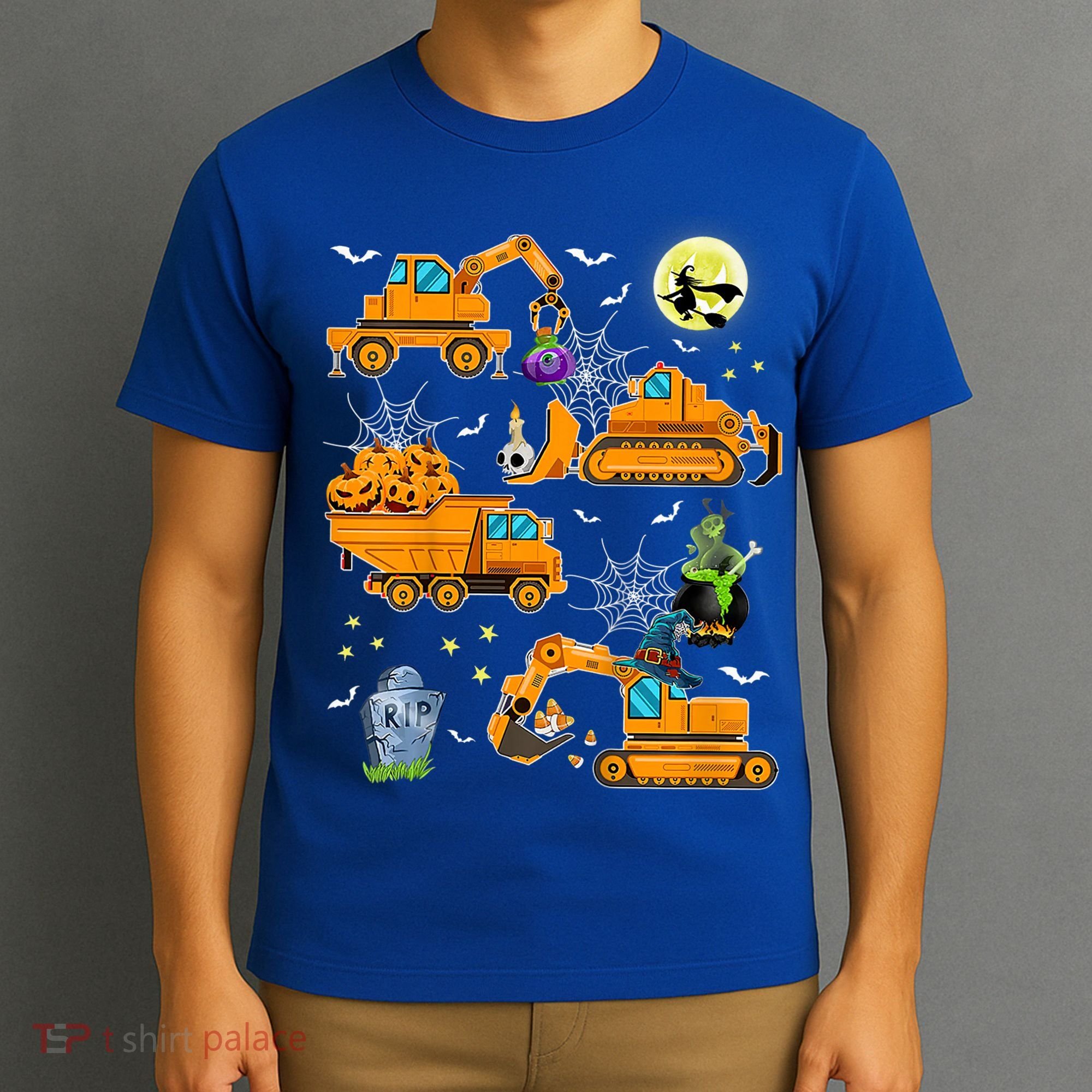 Construction Vehicle Halloween Crane Truck Pumpkin Boys T-Shirt