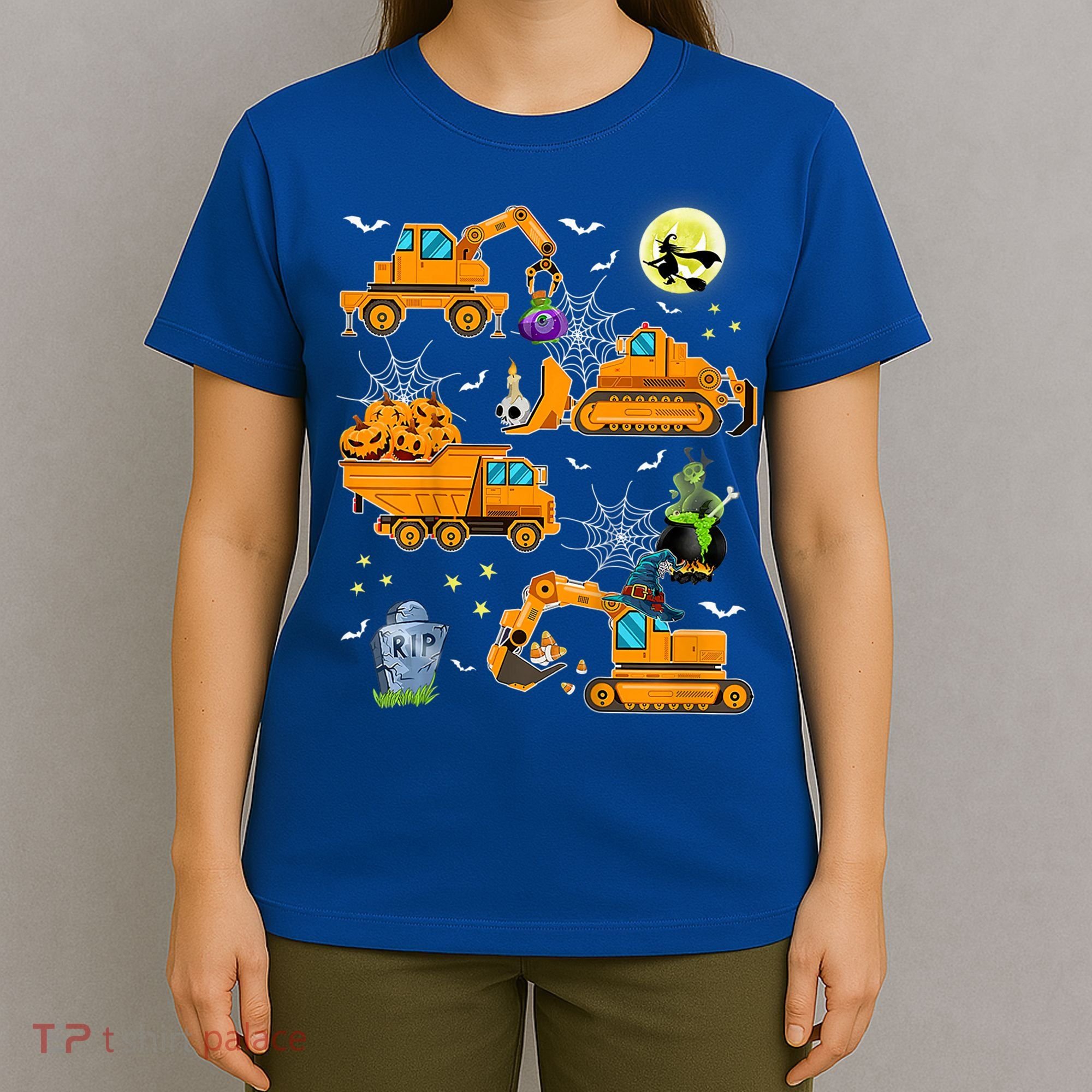 Construction Vehicle Halloween Crane Truck Pumpkin Boys T-Shirt