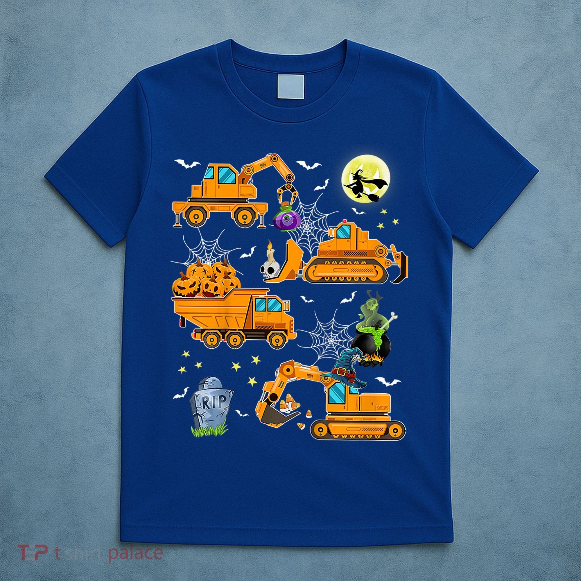 Construction Vehicle Halloween Crane Truck Pumpkin Boys T-Shirt
