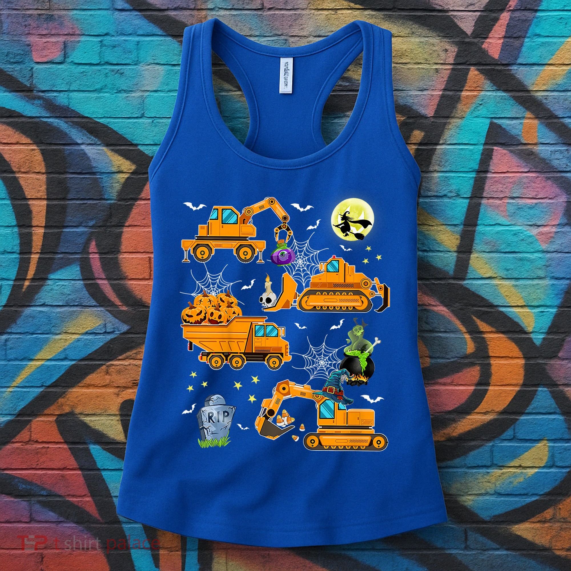 Construction Vehicle Halloween Crane Truck Pumpkin Boys Women's Tank Top