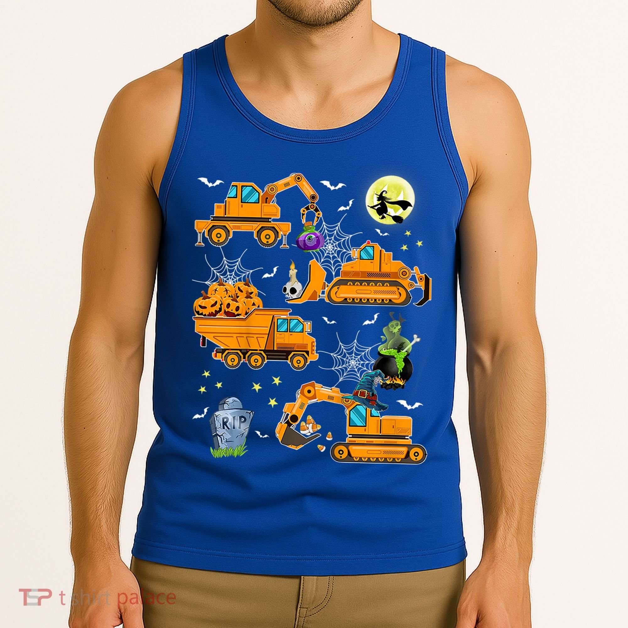 Construction Vehicle Halloween Crane Truck Pumpkin Boys Tank Top