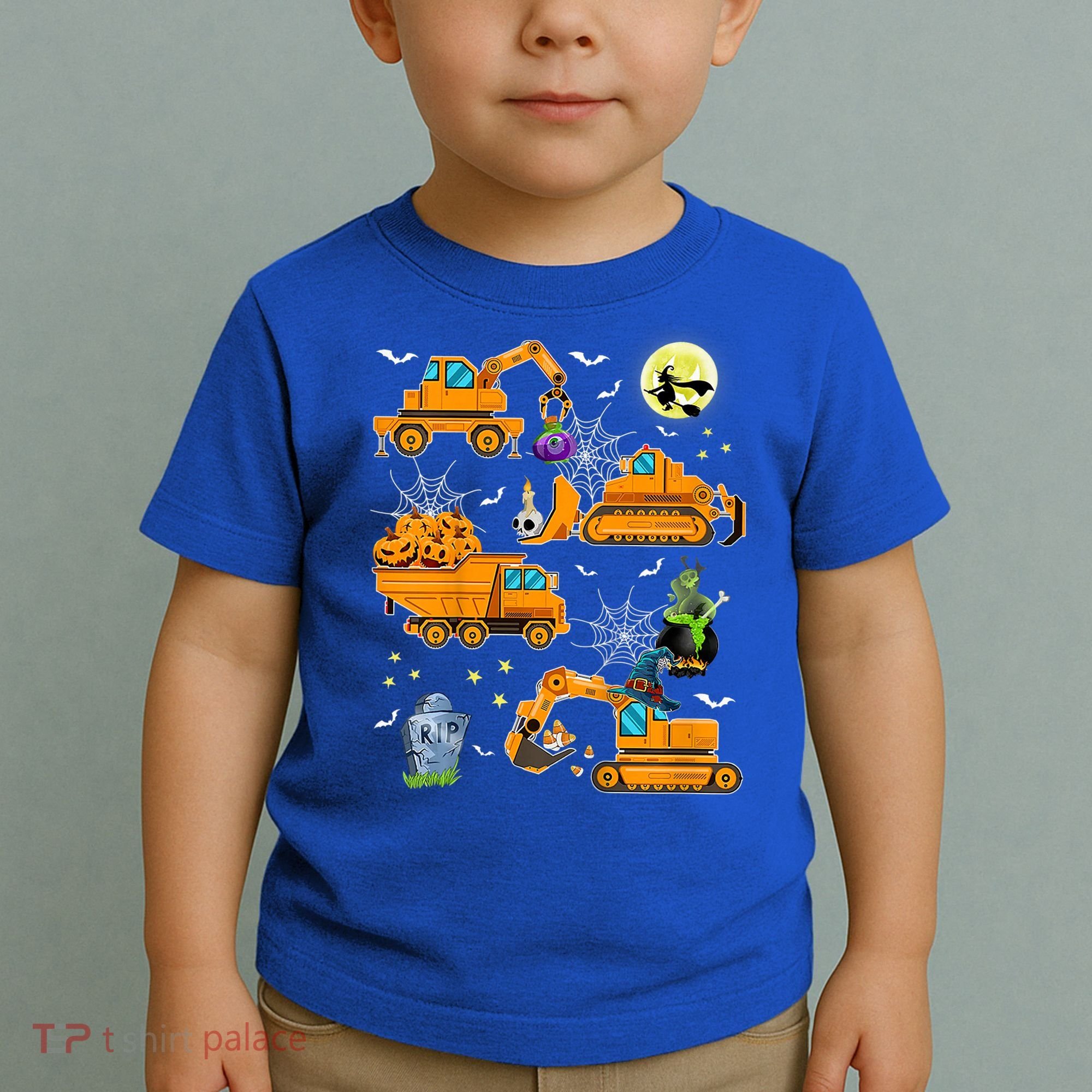 Construction Vehicle Halloween Crane Truck Pumpkin Boys Toddler T-Shirt