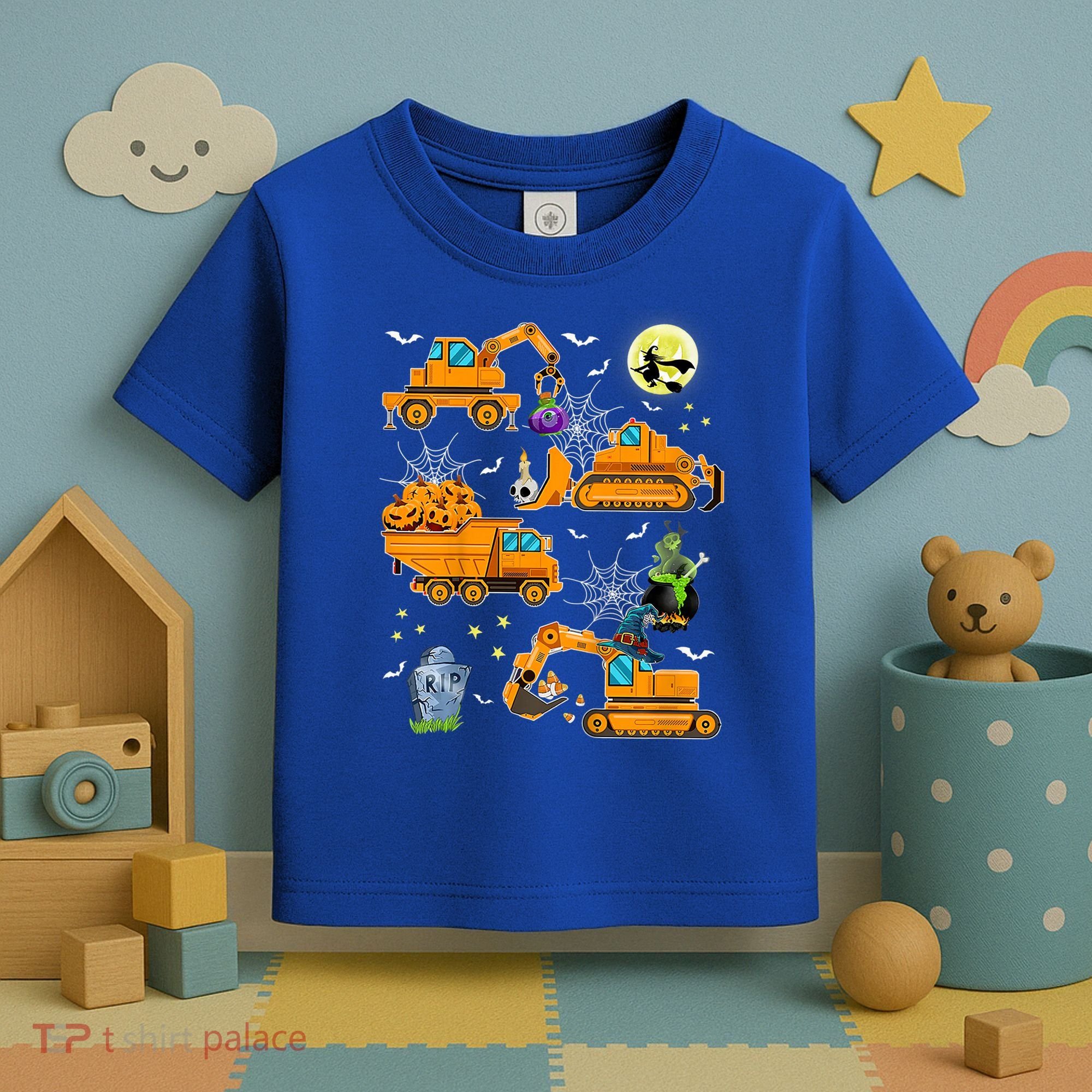 Construction Vehicle Halloween Crane Truck Pumpkin Boys Toddler T-Shirt