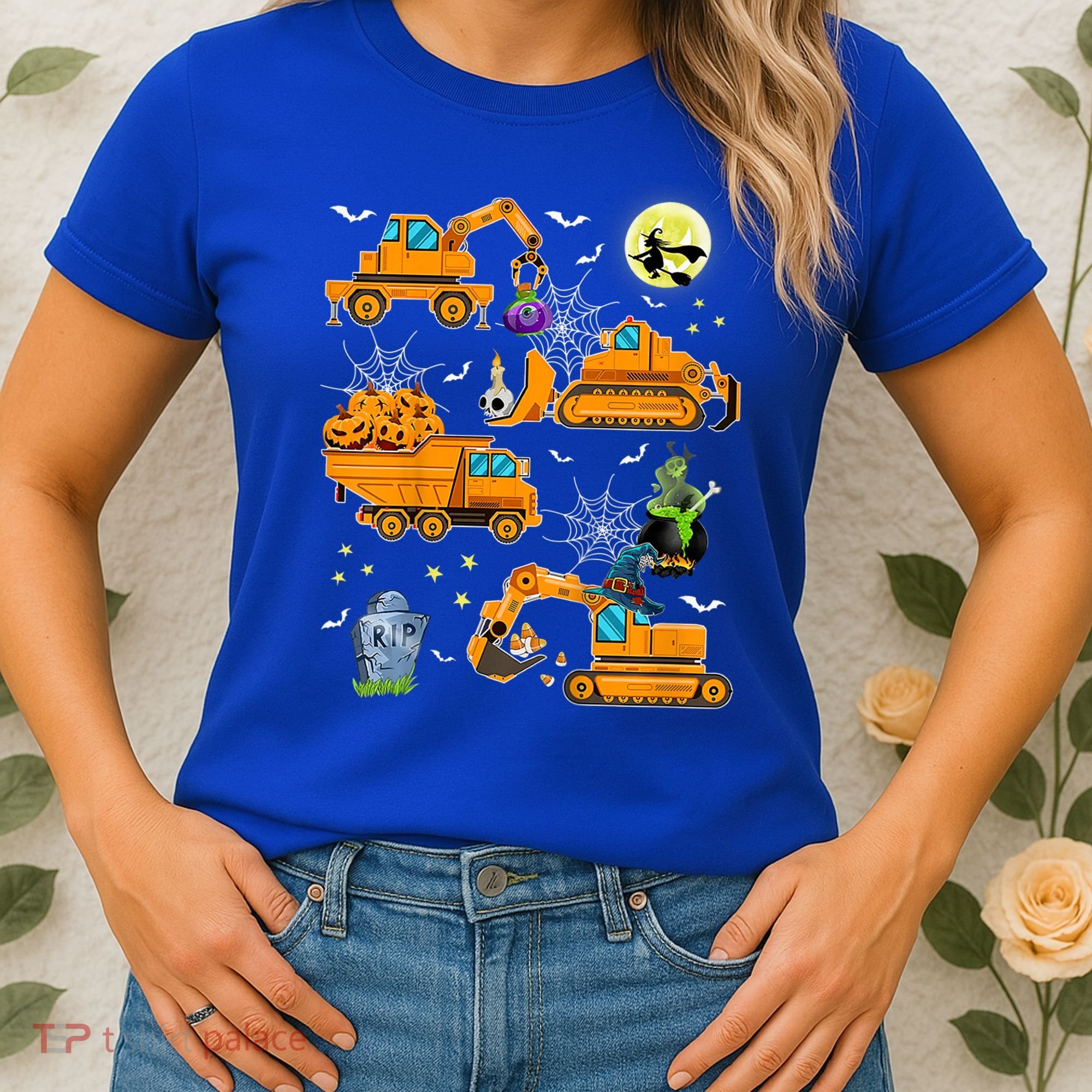 Construction Vehicle Halloween Crane Truck Pumpkin Boys Women's T-Shirt