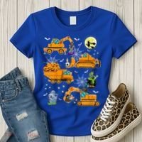 Construction Vehicle Halloween Crane Truck Pumpkin Boys Women's T-Shirt thumb 3