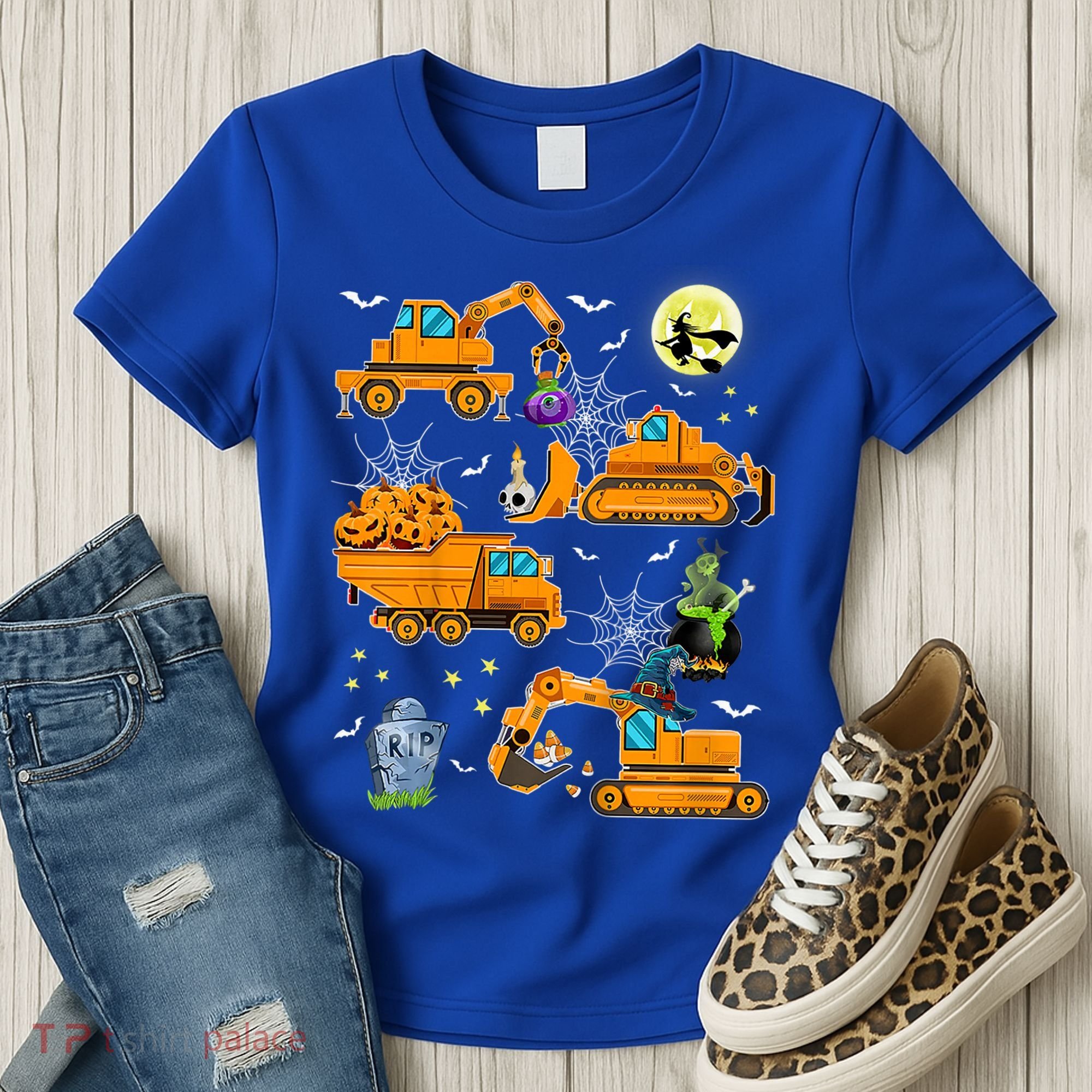 Construction Vehicle Halloween Crane Truck Pumpkin Boys Women's T-Shirt