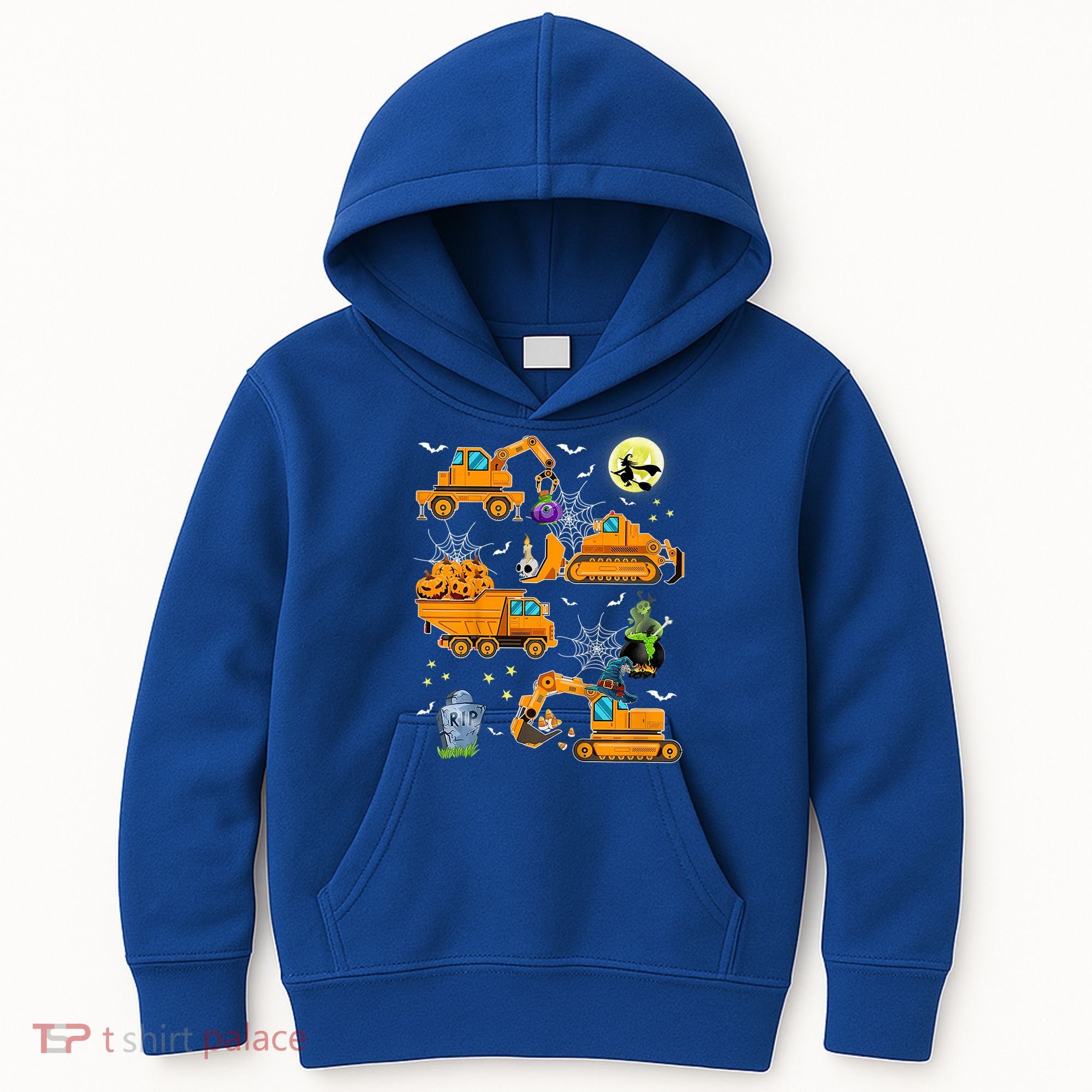 Construction Vehicle Halloween Crane Truck Pumpkin Boys Kids Hoodie