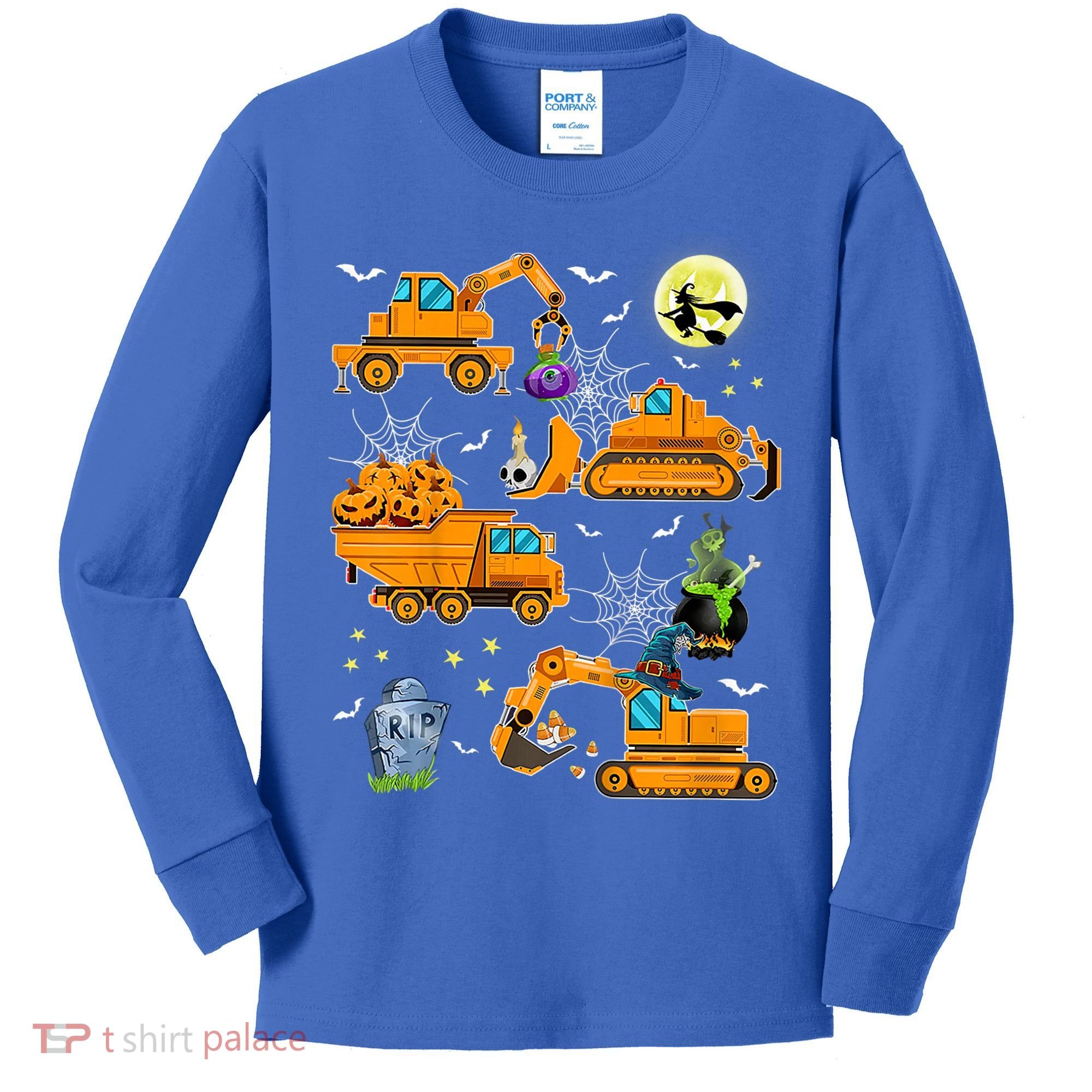 Construction Vehicle Halloween Crane Truck Pumpkin Boys Kids Long Sleeve Shirt