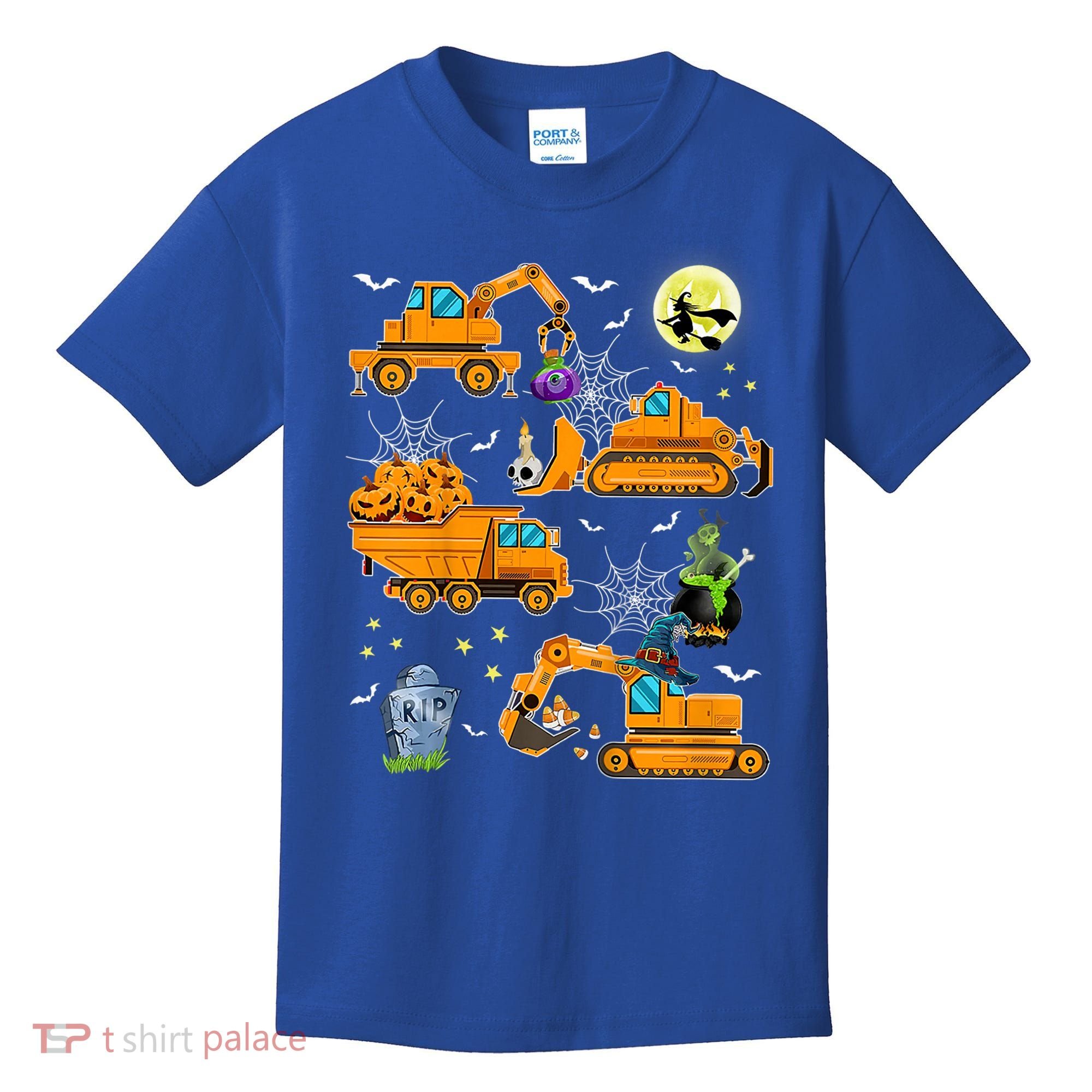 Construction Vehicle Halloween Crane Truck Pumpkin Boys Kids T-Shirt