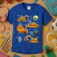 Construction Vehicle Halloween Crane Truck Pumpkin Boys Kids T-Shirt thumb 3