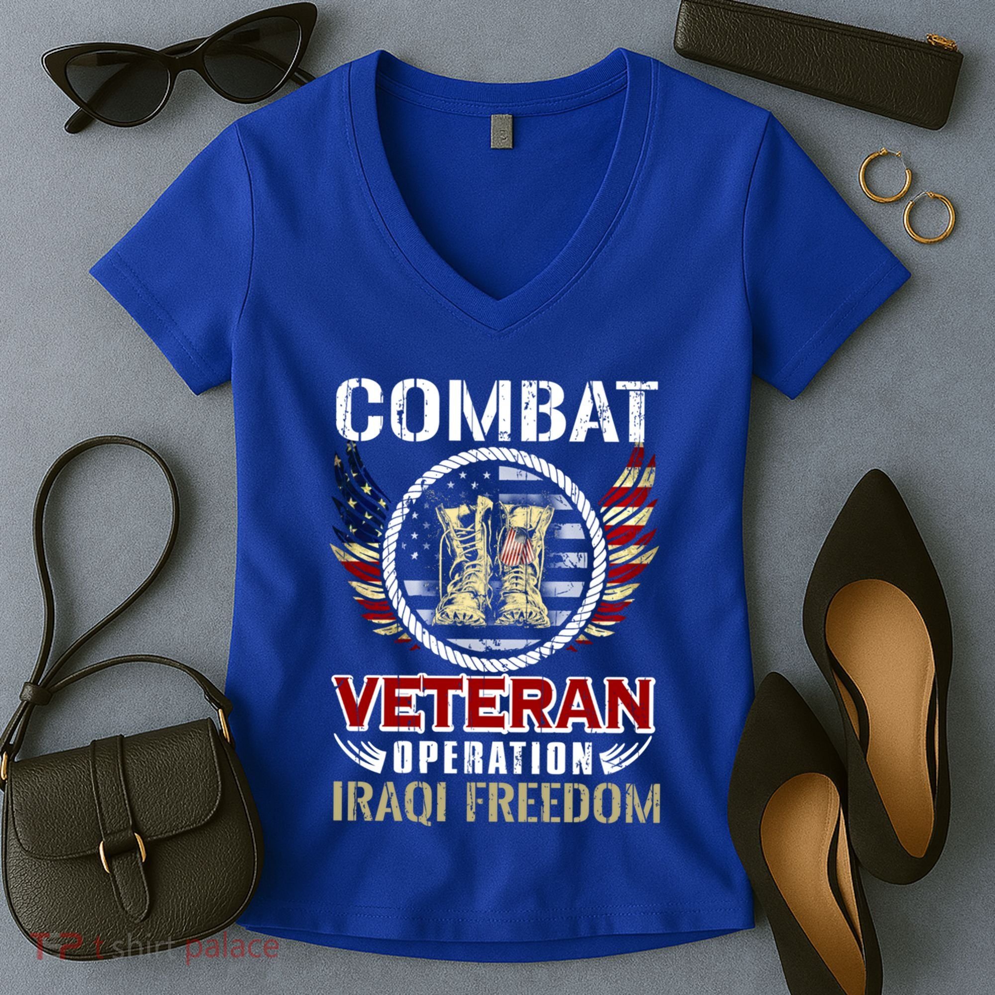 Combat Veteran Iraqi Freedom American Military Gift Women's V-Neck T-Shirt