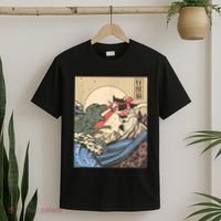 Catzilla Vs Kaiju Vintage Funny Cute Cat Art Japanese Sunset T-Shirt thumb 2
