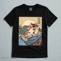 Catzilla Vs Kaiju Vintage Funny Cute Cat Art Japanese Sunset T-Shirt thumb 5