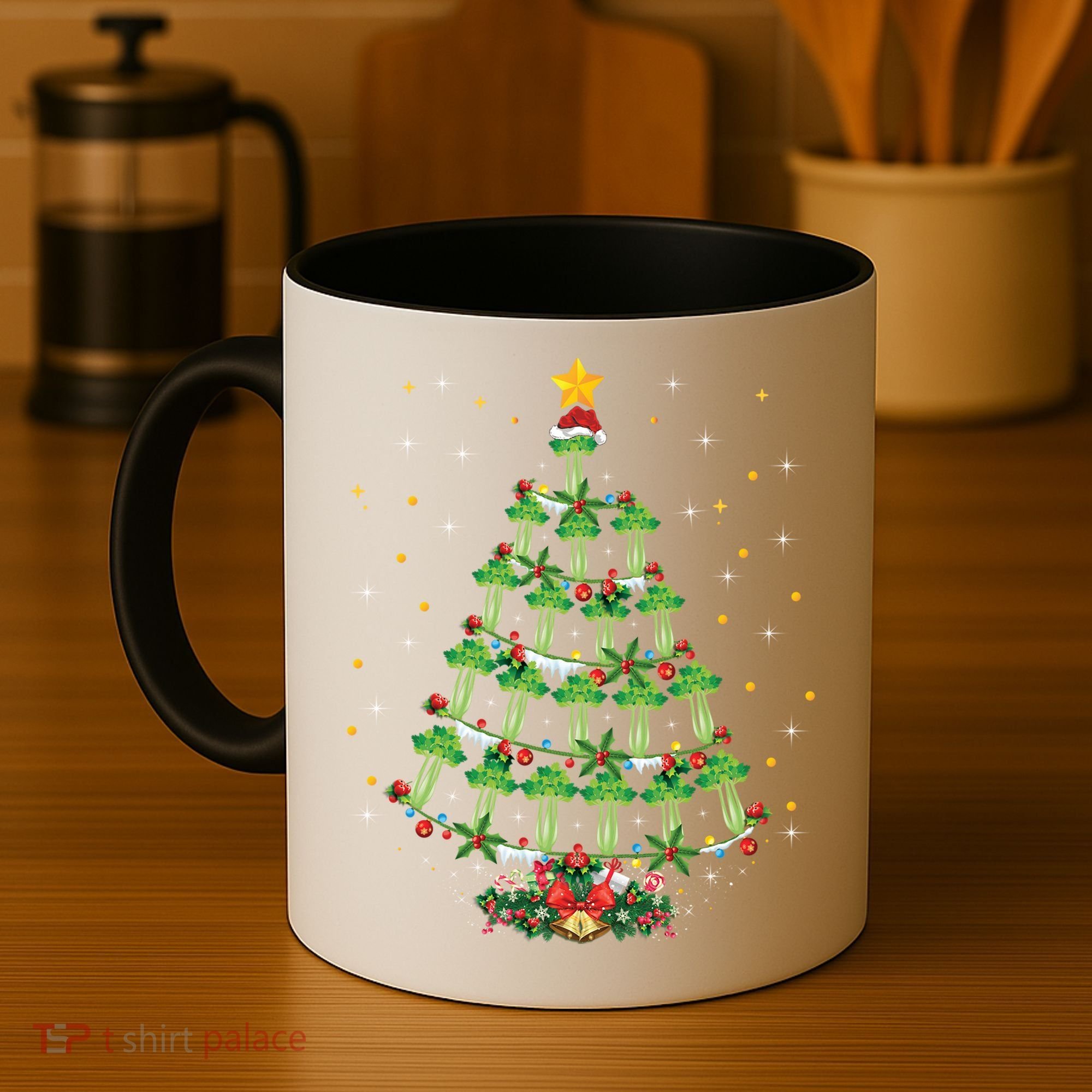 Celery Vegetable Lover Xmas Santa Hat Celery Christmas Tree Gift Coffee Mug