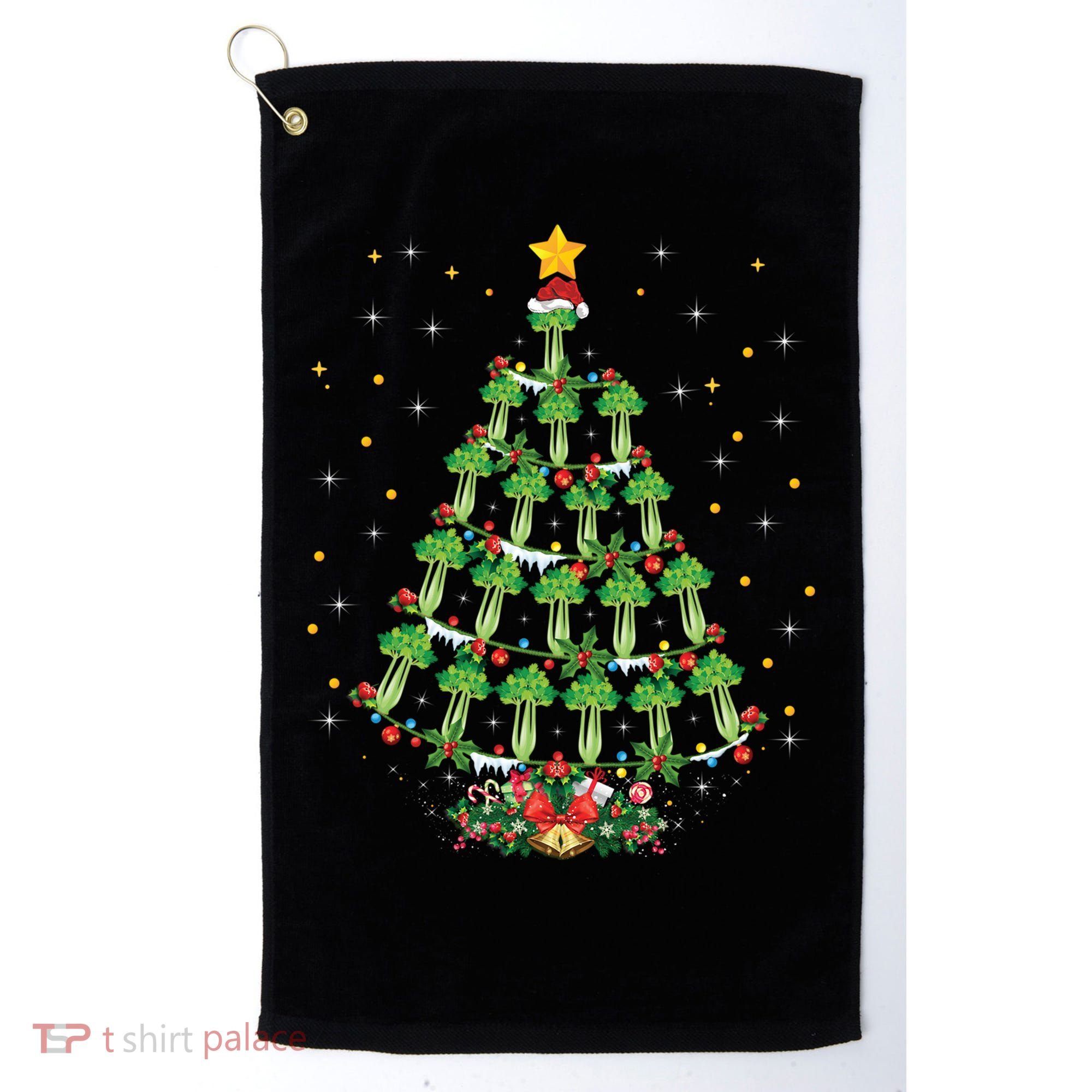 Celery Vegetable Lover Xmas Santa Hat Celery Christmas Tree Gift Golf Towel