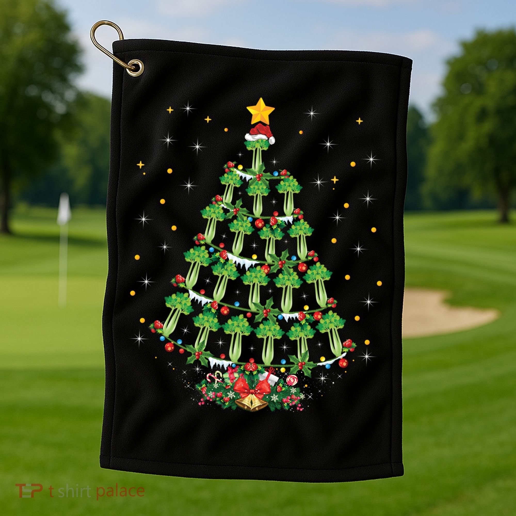 Celery Vegetable Lover Xmas Santa Hat Celery Christmas Tree Gift Golf Towel