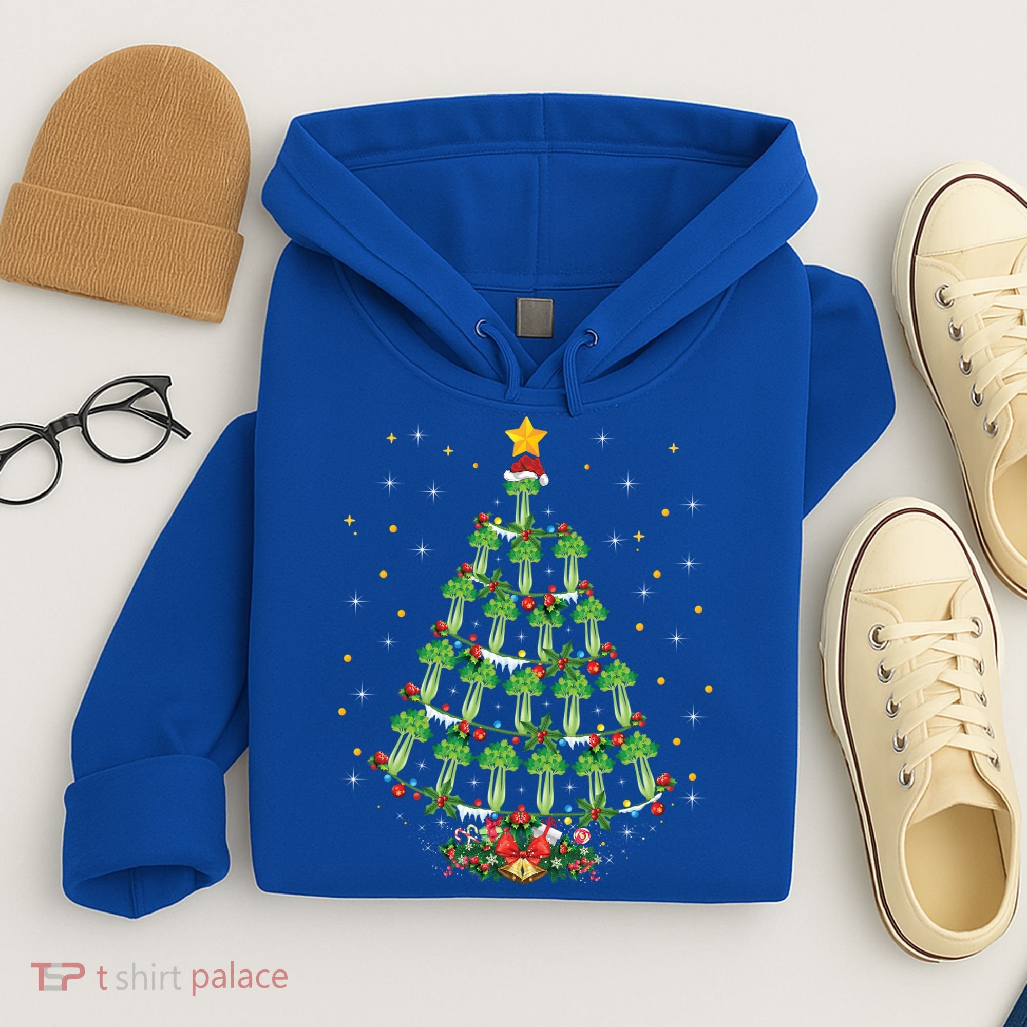 Celery Vegetable Lover Xmas Santa Hat Celery Christmas Tree Gift Hoodie