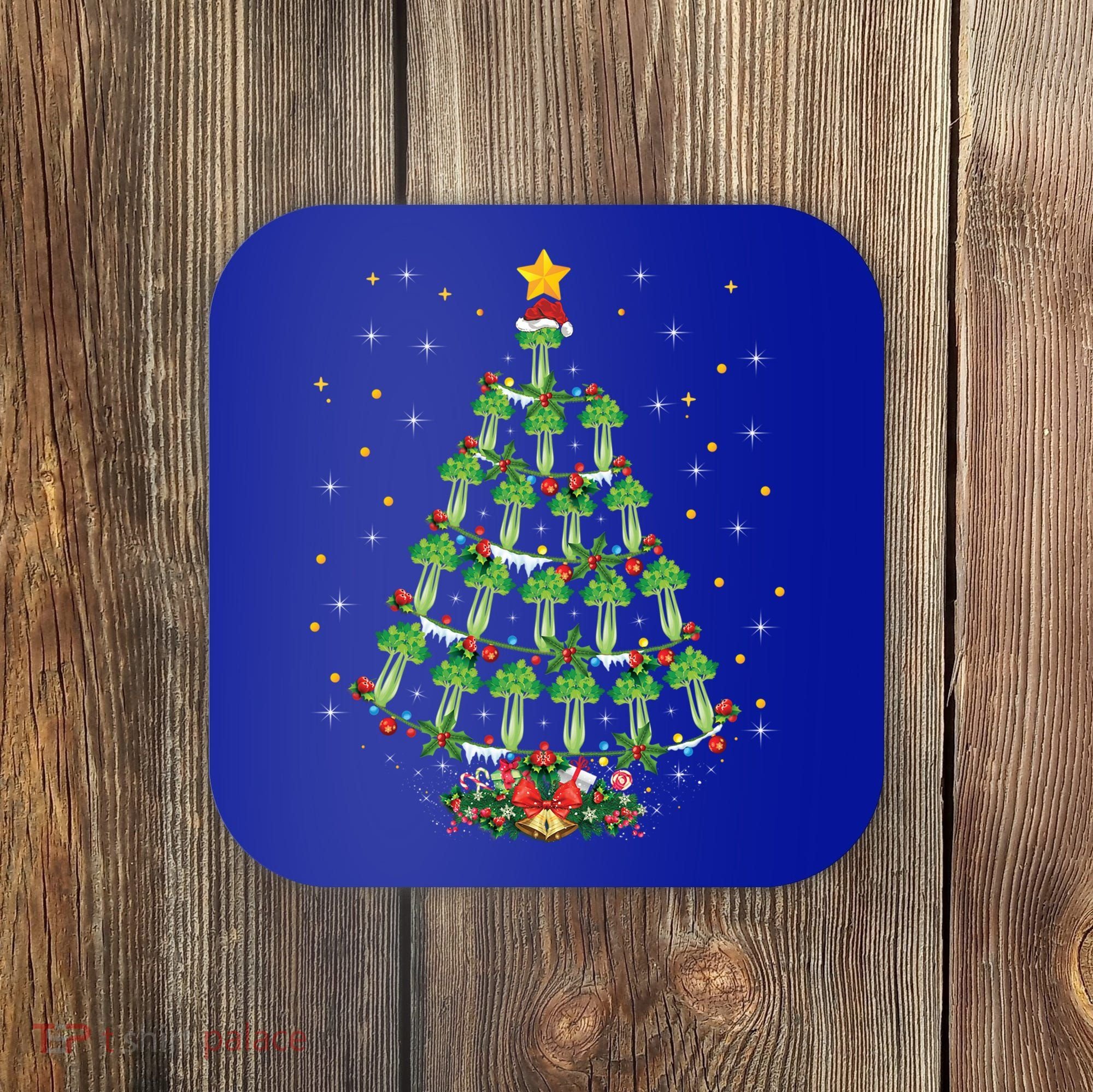 Celery Vegetable Lover Xmas Santa Hat Celery Christmas Tree Gift Coaster