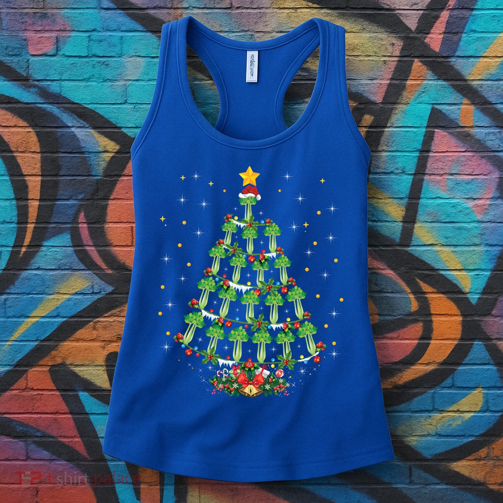 Celery Vegetable Lover Xmas Santa Hat Celery Christmas Tree Gift Women's Tank Top