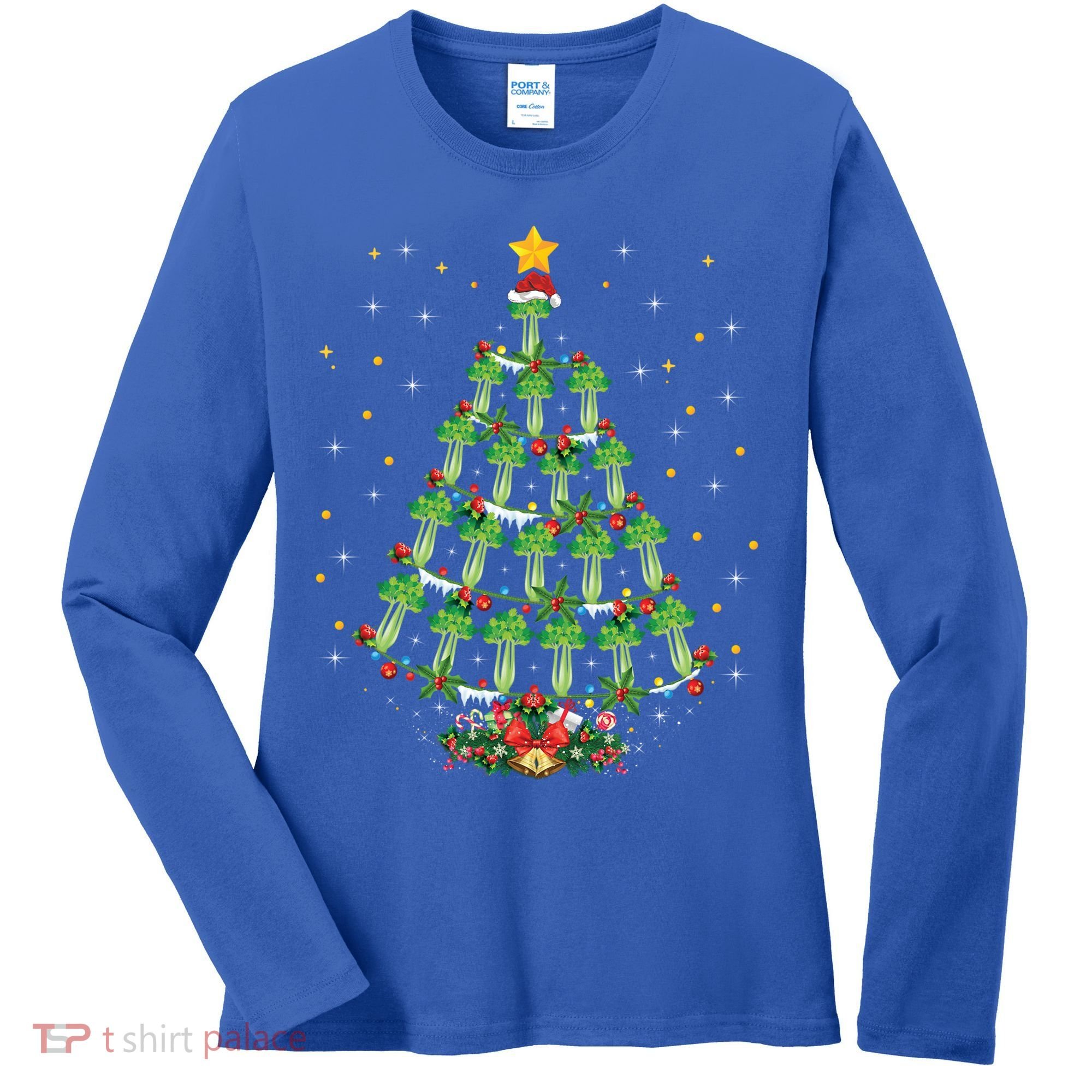 Celery Vegetable Lover Xmas Santa Hat Celery Christmas Tree Gift Women's Long Sleeve Shirt
