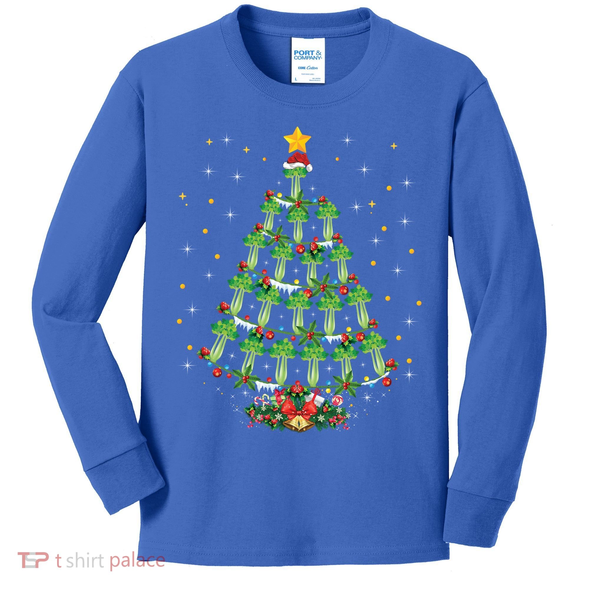 Celery Vegetable Lover Xmas Santa Hat Celery Christmas Tree Gift Kids Long Sleeve Shirt