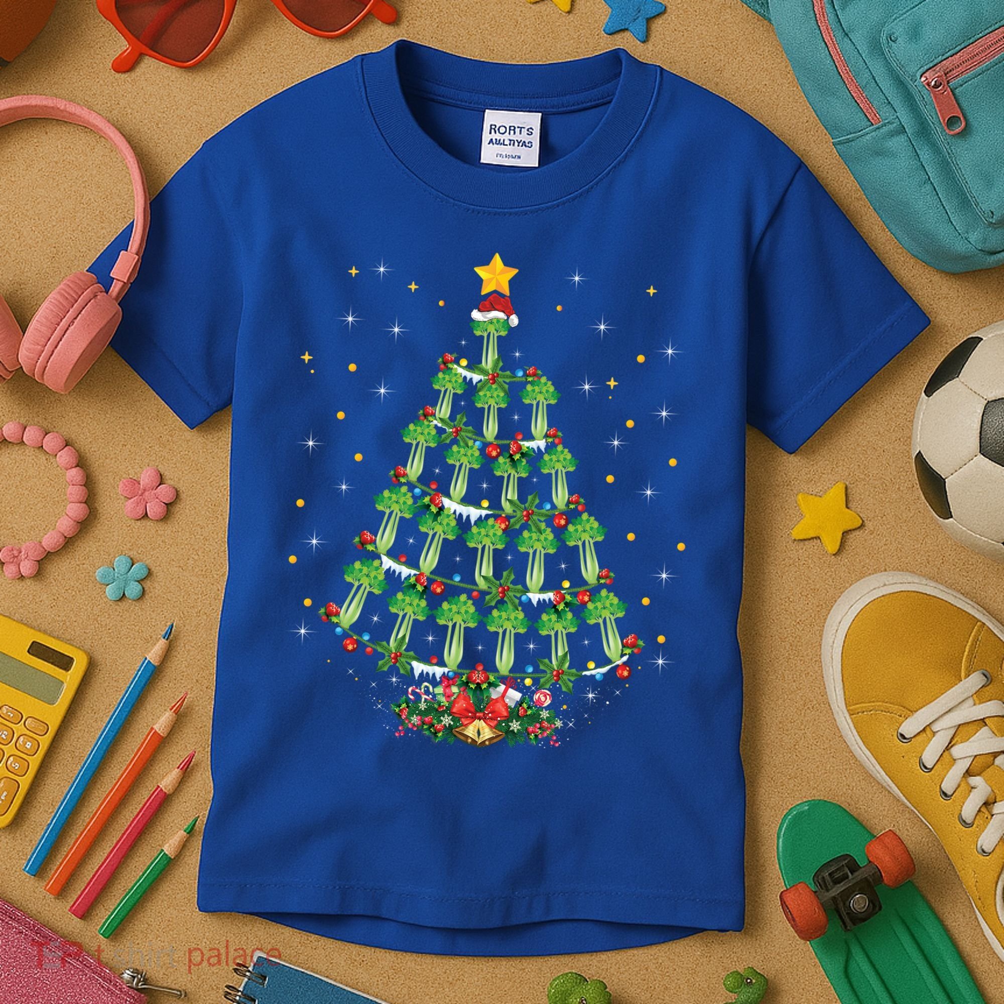 Celery Vegetable Lover Xmas Santa Hat Celery Christmas Tree Gift Kids T-Shirt