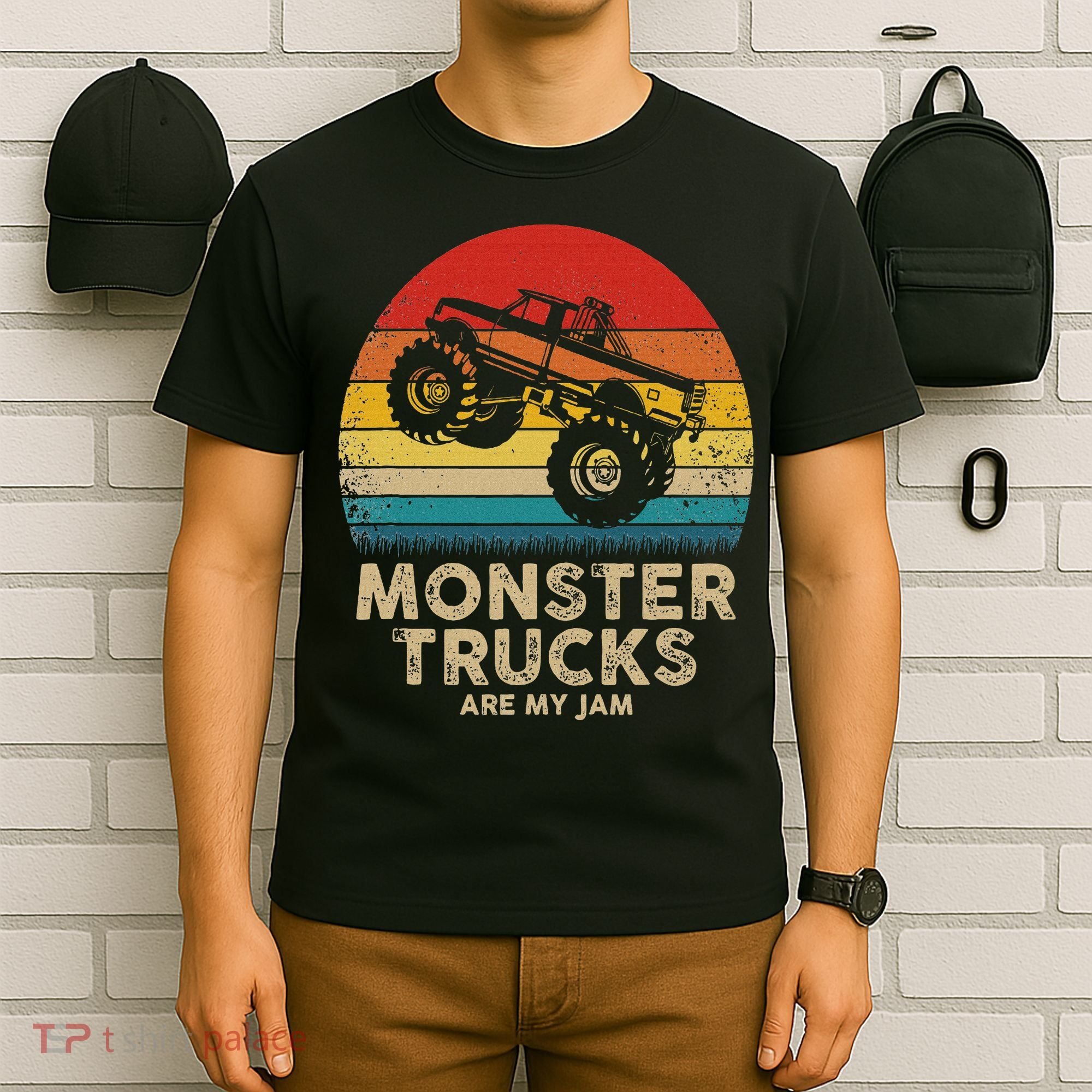 Cool Vintage Monster Truck Are My Jam Retro Sunset T-Shirt