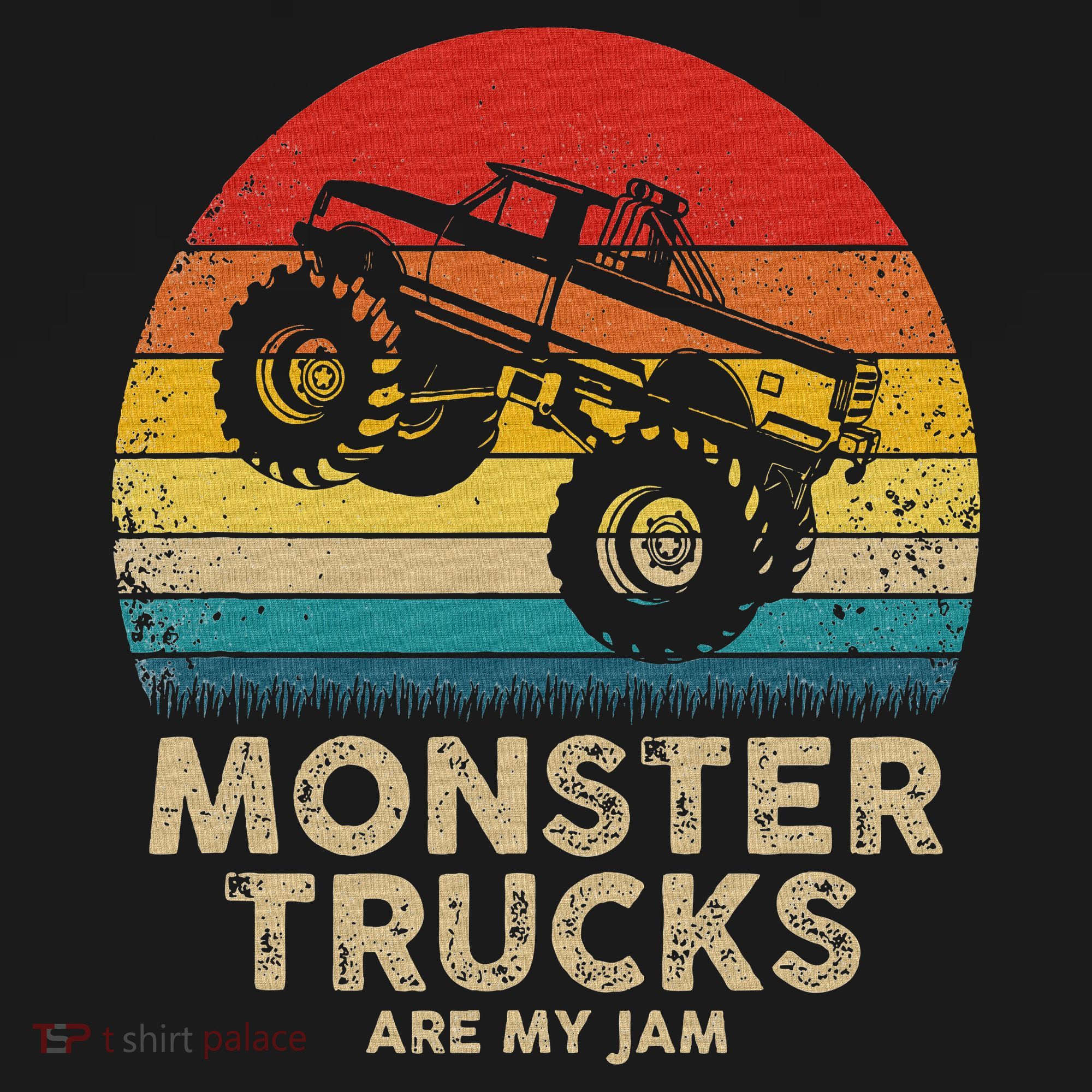 Cool Vintage Monster Truck Are My Jam Retro Sunset T-Shirt