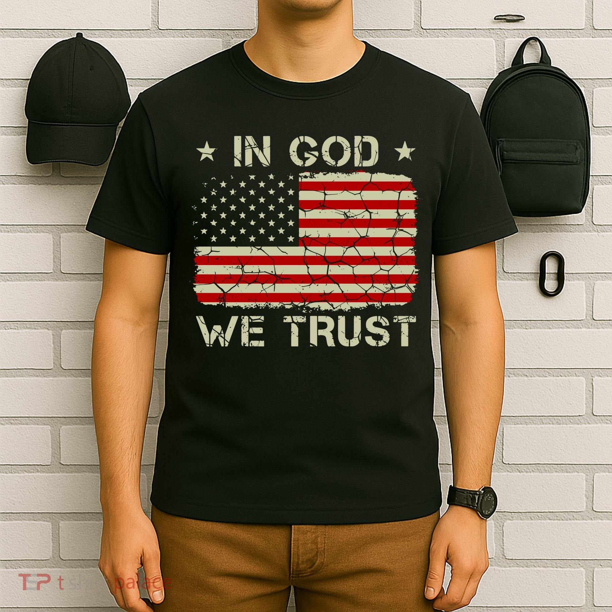 Christian Vintage Old American Flag In God We Trust T-Shirt