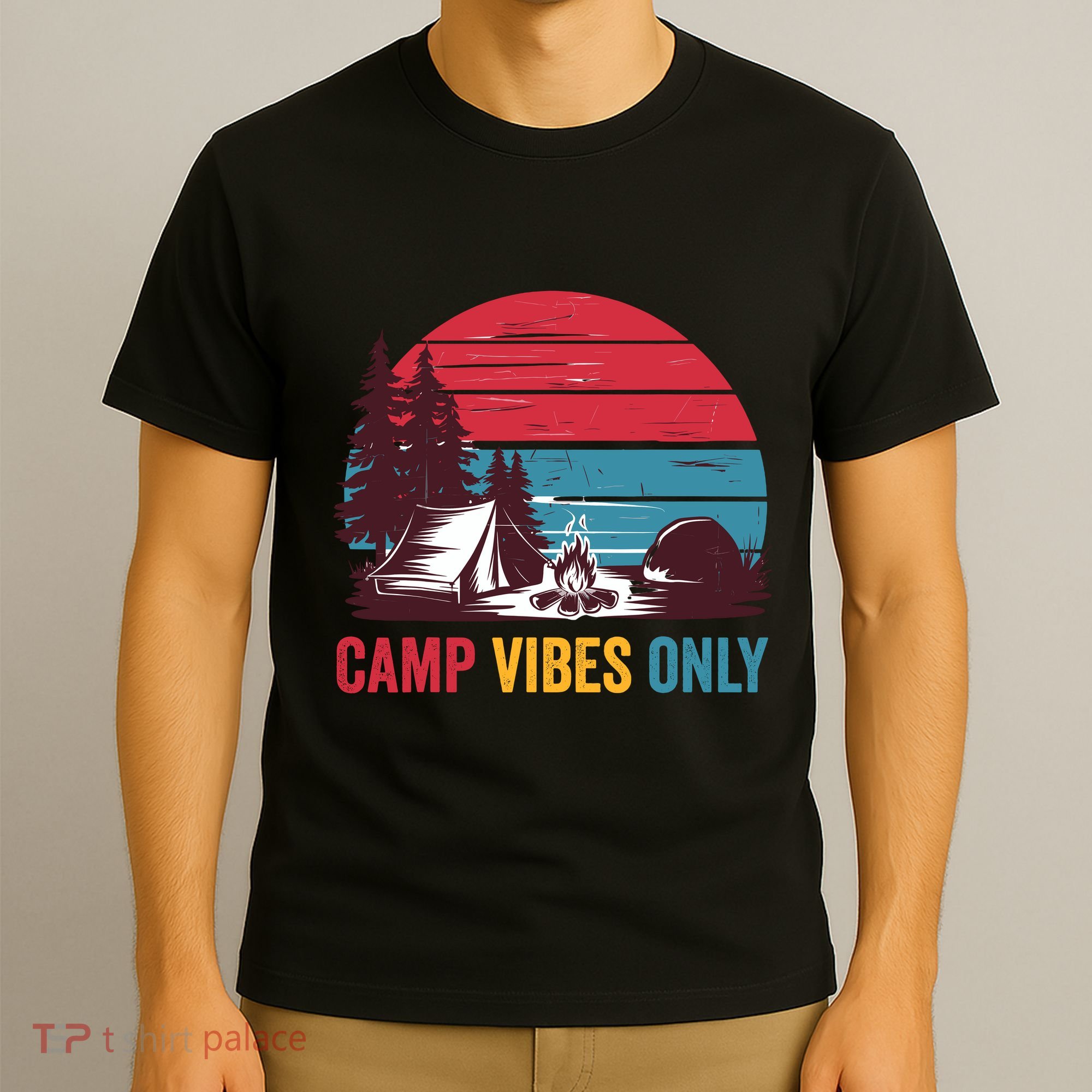 Camp Vibes Only Imust GoS Hiker Hat Hike Vist Retro 80s T-Shirt