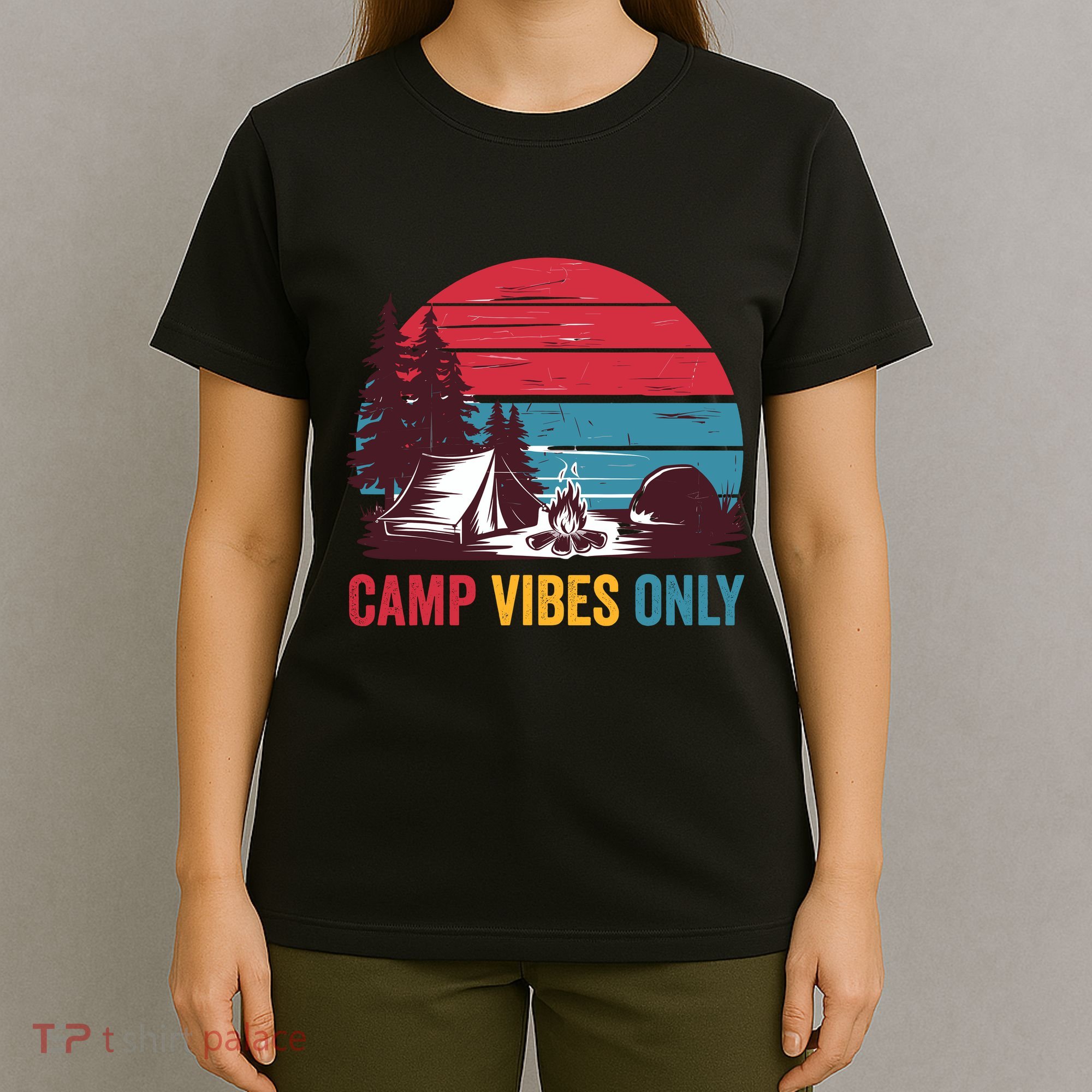 Camp Vibes Only Imust GoS Hiker Hat Hike Vist Retro 80s T-Shirt