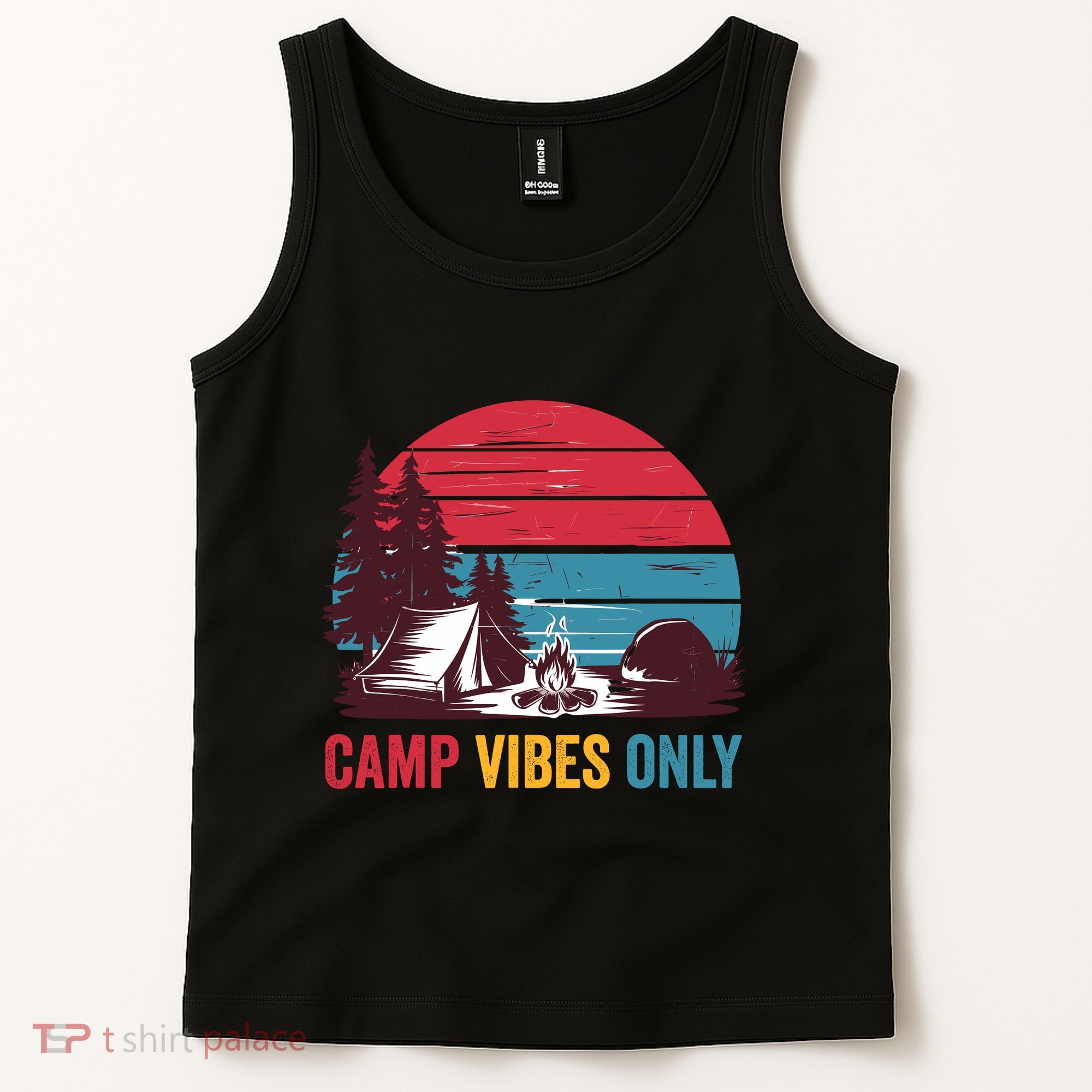 Camp Vibes Only Imust GoS Hiker Hat Hike Vist Retro 80s Tank Top