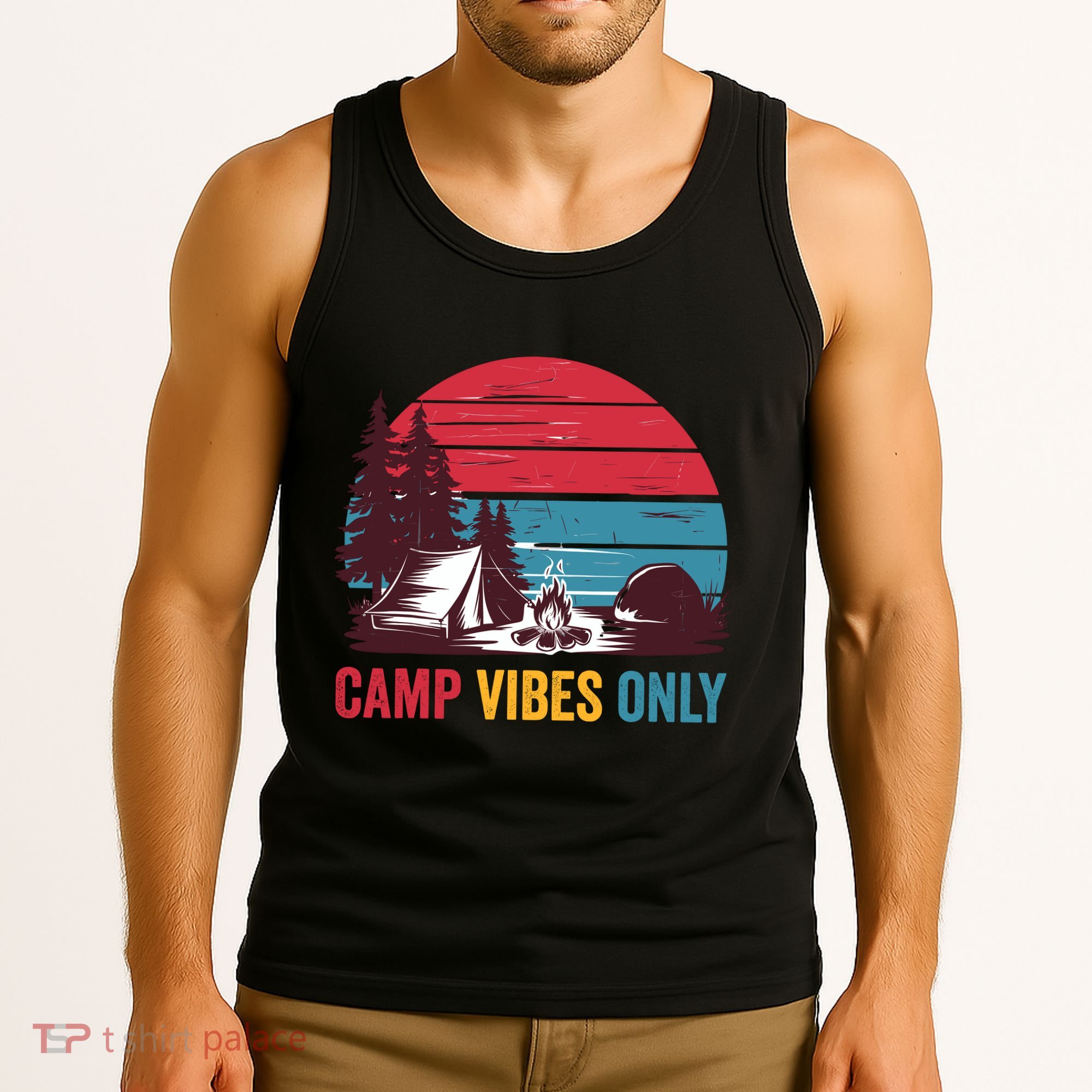 Camp Vibes Only Imust GoS Hiker Hat Hike Vist Retro 80s Tank Top