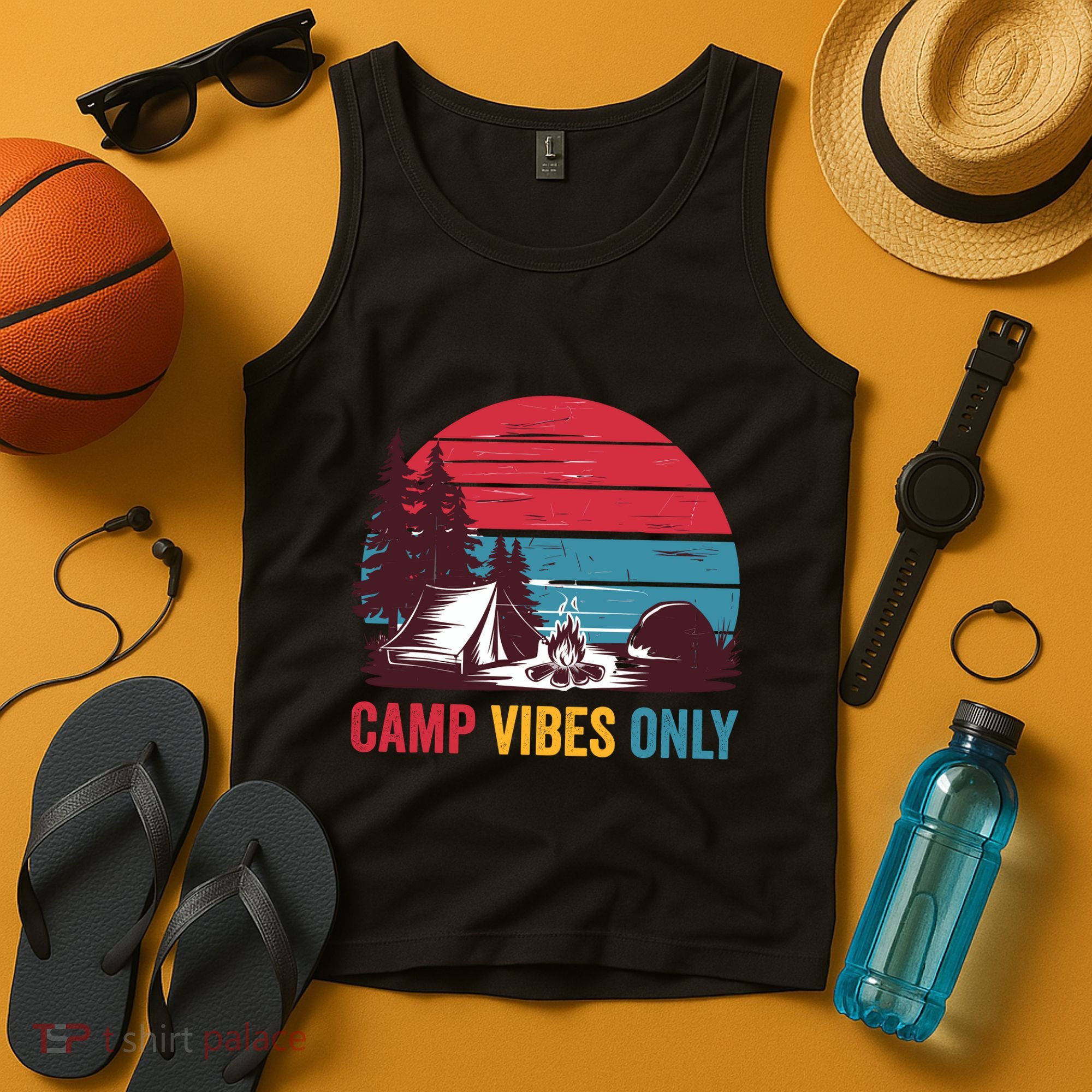 Camp Vibes Only Imust GoS Hiker Hat Hike Vist Retro 80s Tank Top